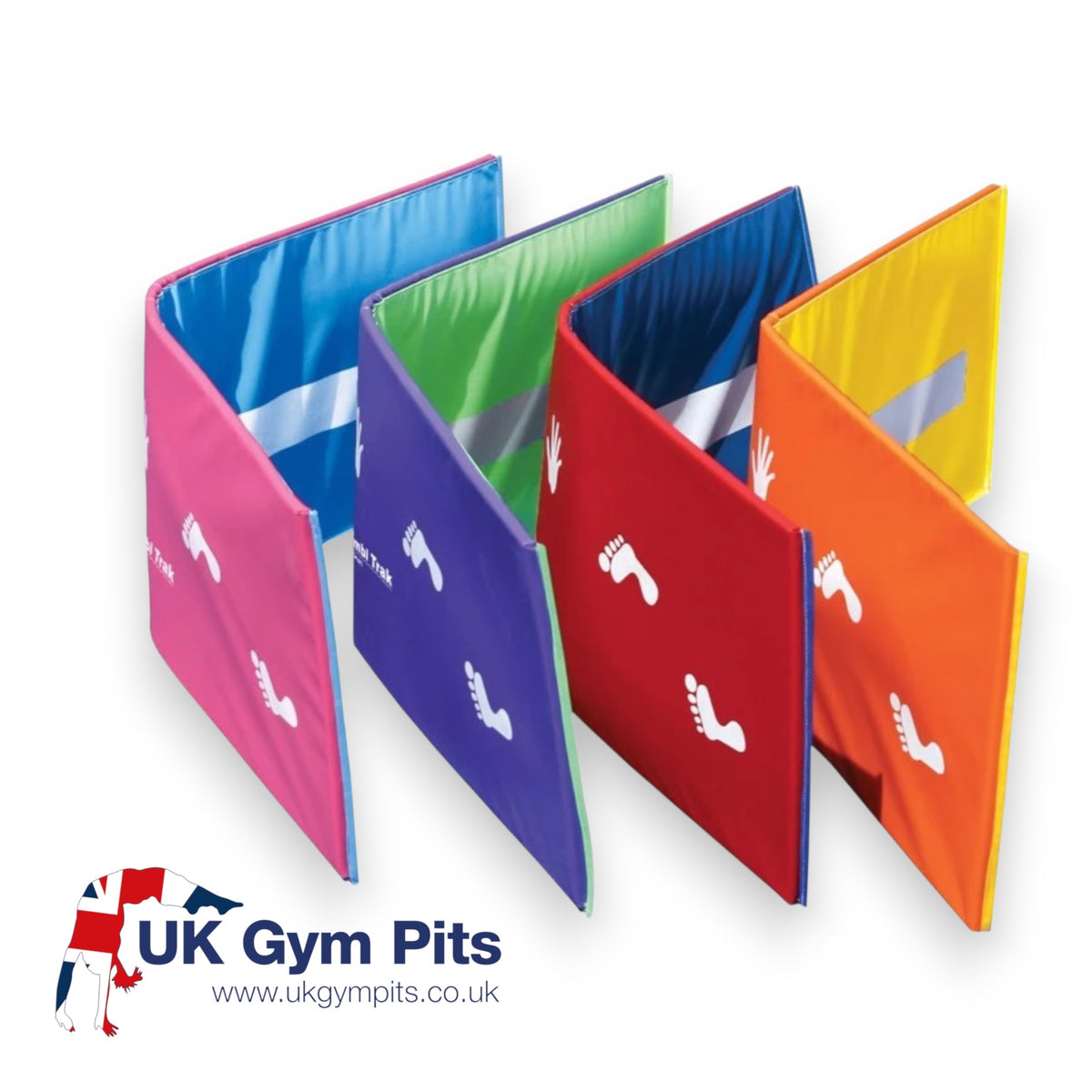 UK Gym Pits colourful kids tumbling mats with cartwheel guides and practice beam stripes for gymnastics training