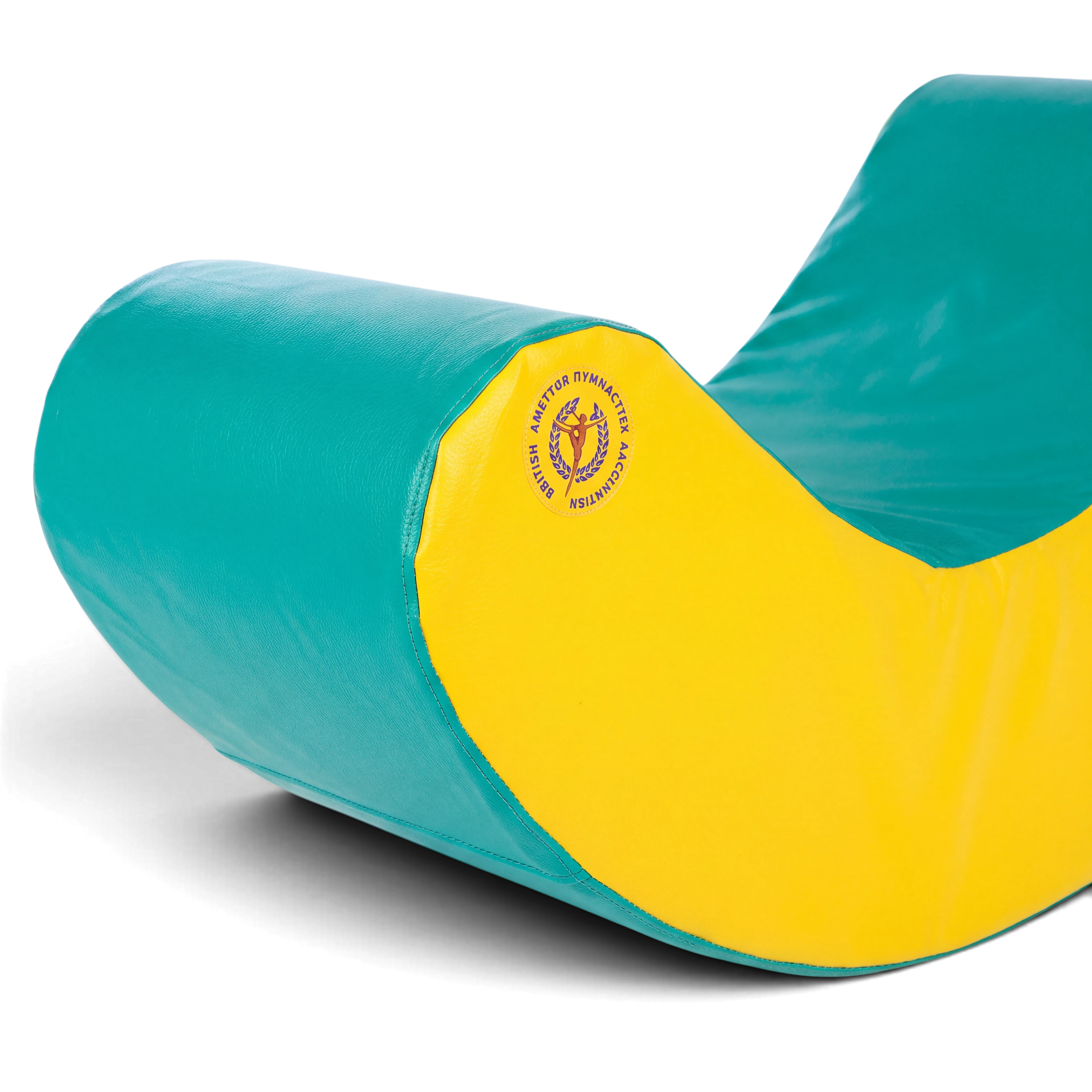 UK Gym Pits large green and yellow soft play rocker for children made from durable PVC foam