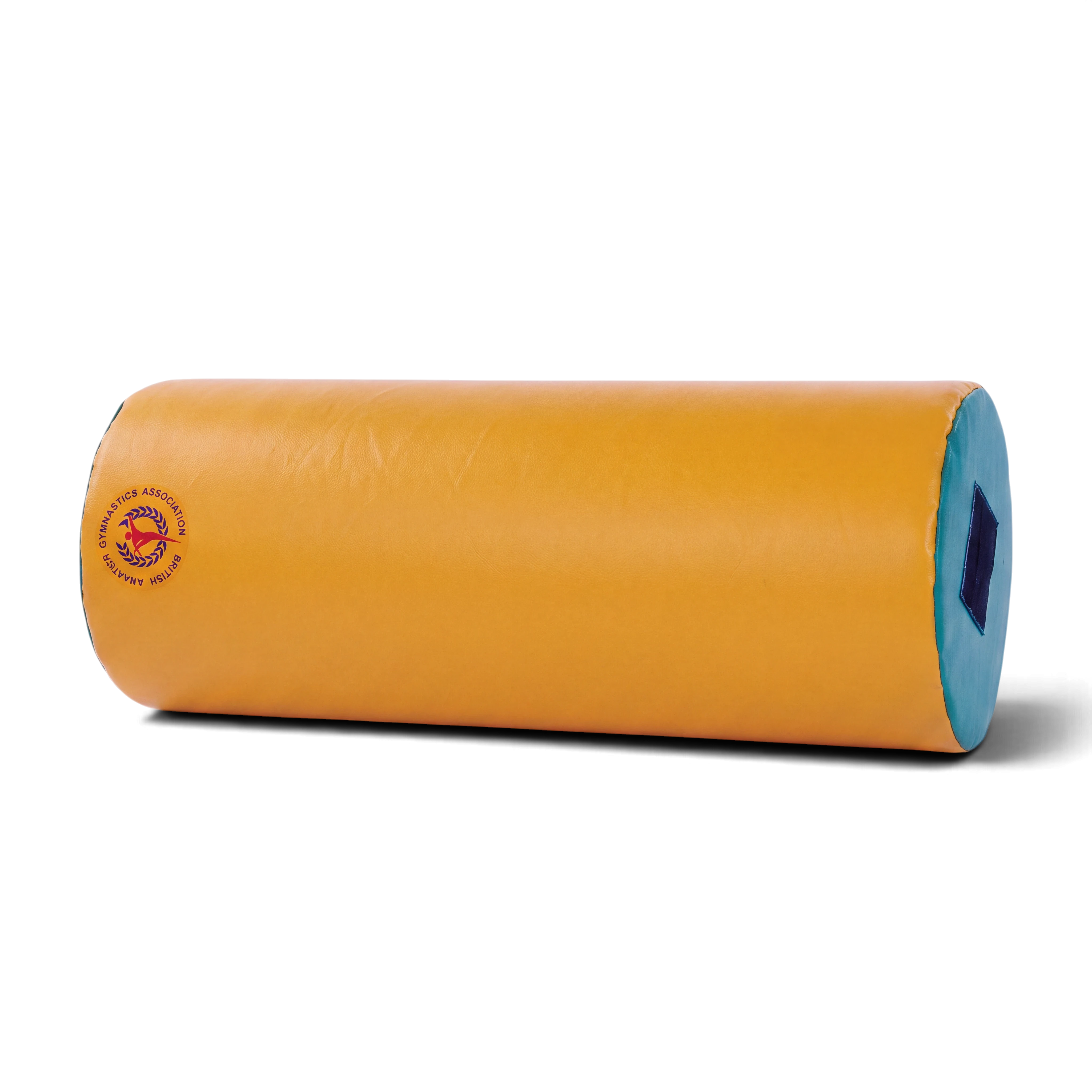 UK Gym Pits Jump for Joy Frolic large yellow soft play rod with blue ends and British Gymnastics logo