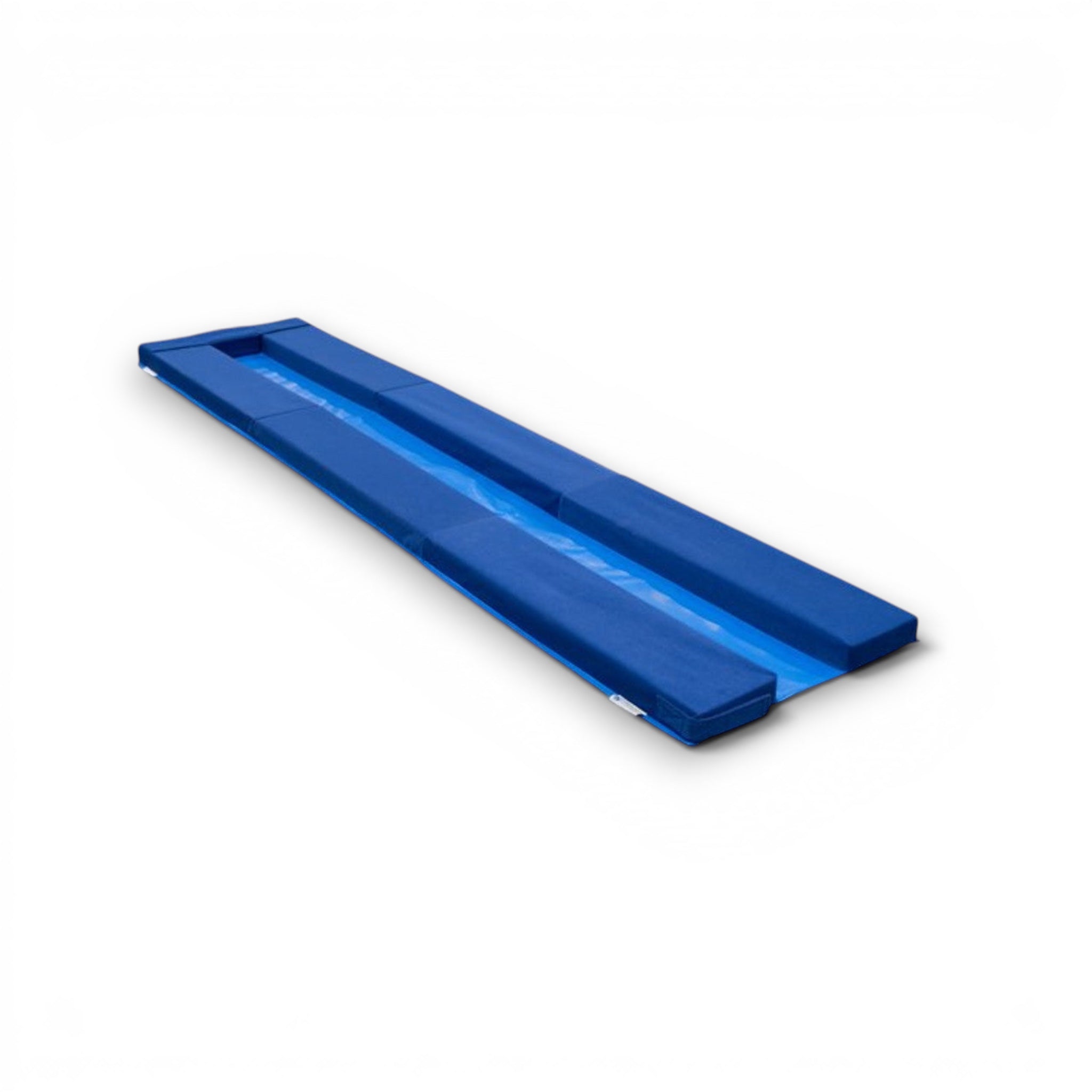 UK Gym Pits blue laser balance beam skill expander with carpet surface and vinyl center for gymnastics training