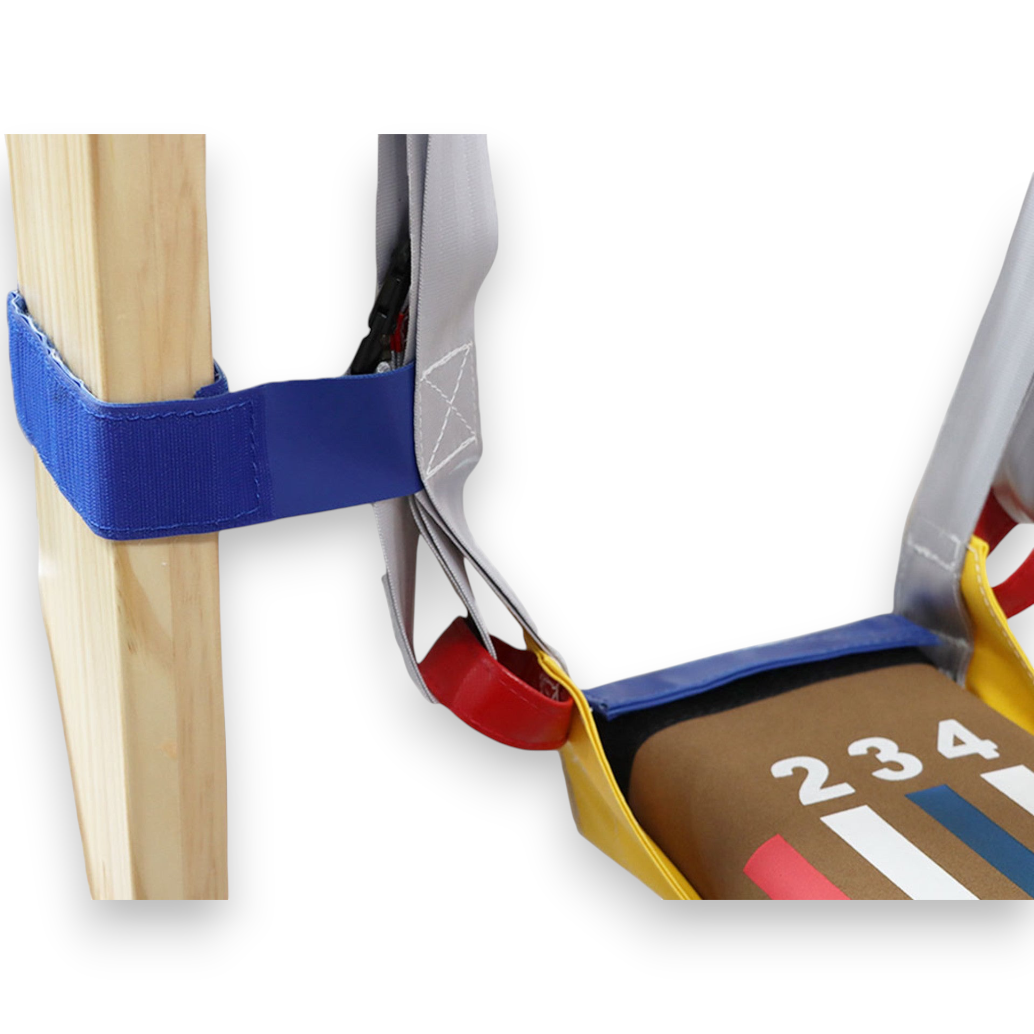 UK Gym Pits Laser Balance Beam Sky Bridge with adjustable straps attached to a wooden parallel bar fixture