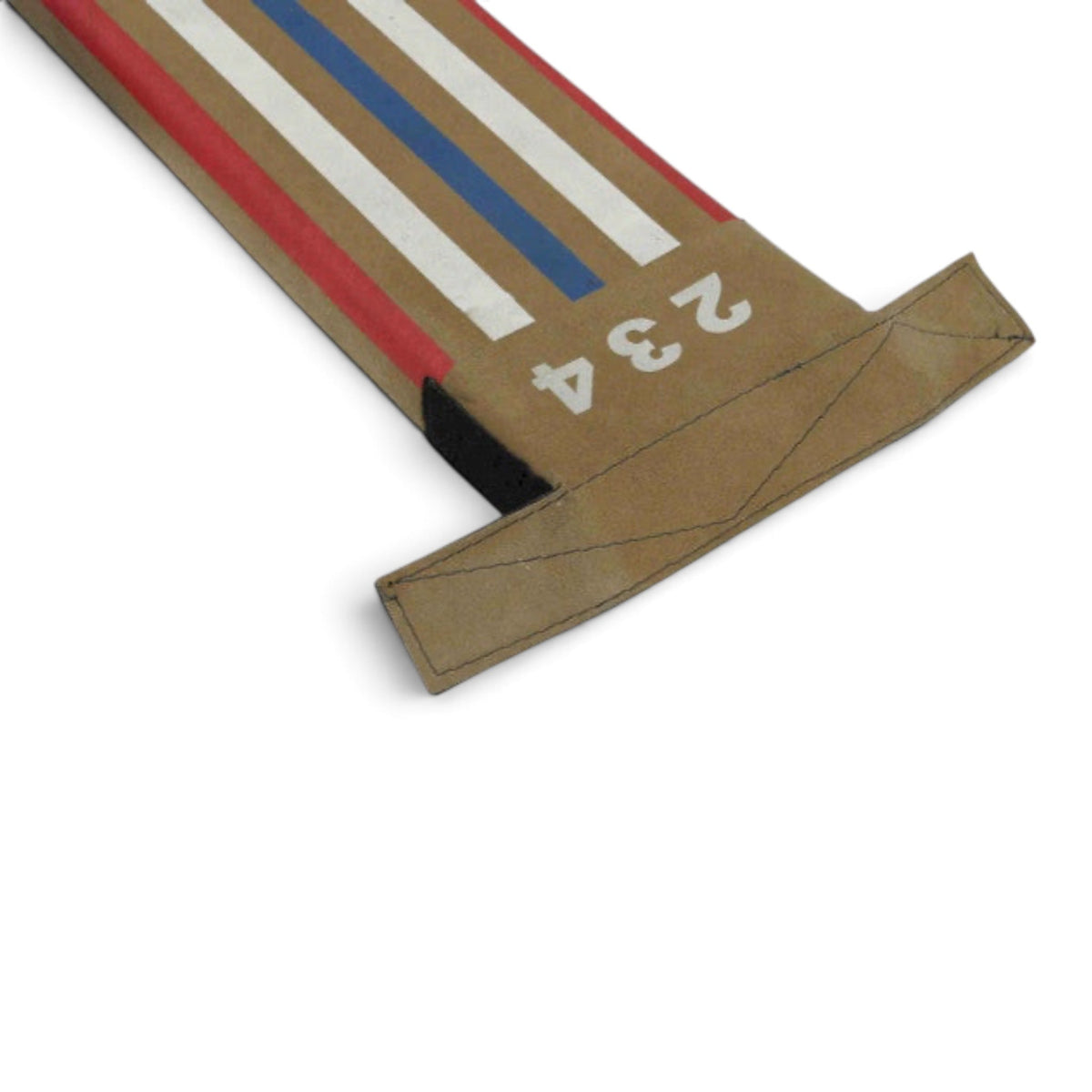 UK Gym Pits Laser Balance Beam with numbered markings and red and blue stripes for gymnastics training