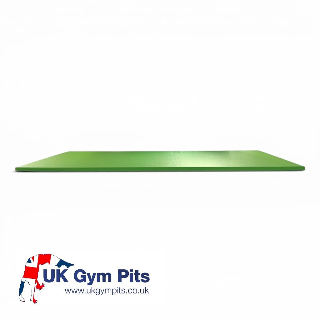 UK Gym Pits lime green medium-weight chipfoam multi-purpose gymnastics mat with a durable PVC surface.
