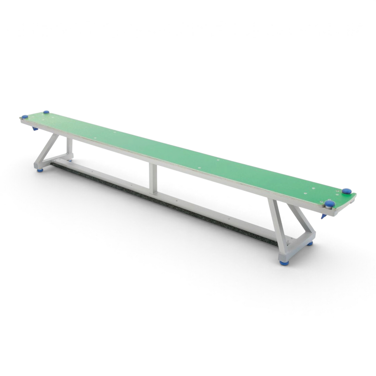 UK Gym Pits Lita balance bench with a green padded top, silver aluminum frame, and non-slip rubber feet.