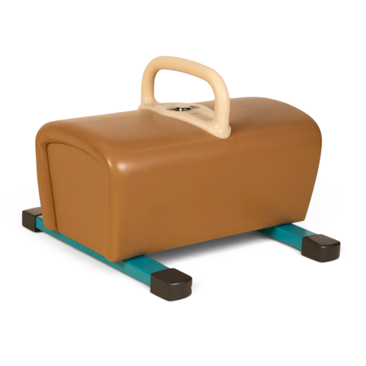 UK Gym Pits low training buck horse with one pommel, featuring a brown leatherette body and teal steel base.