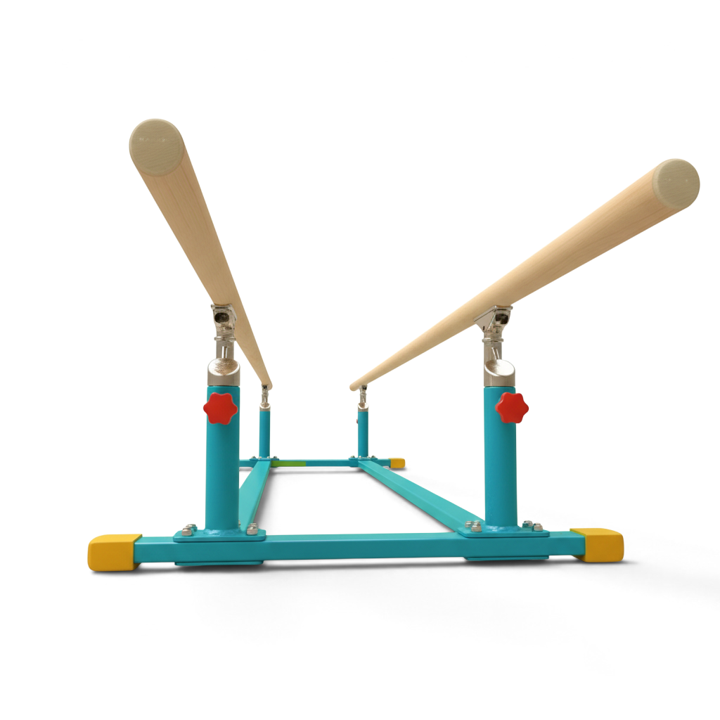 UK Gym Pits Gaofei low parallel bars with adjustable blue steel frame and wooden bars for gymnastics training