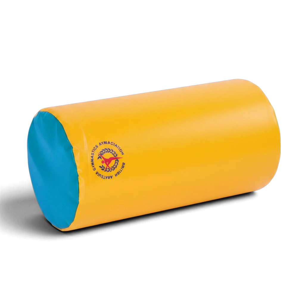 UK Gym Pits Jump for Joy Frolic medium soft play rod in yellow with blue ends and British Gymnastics logo