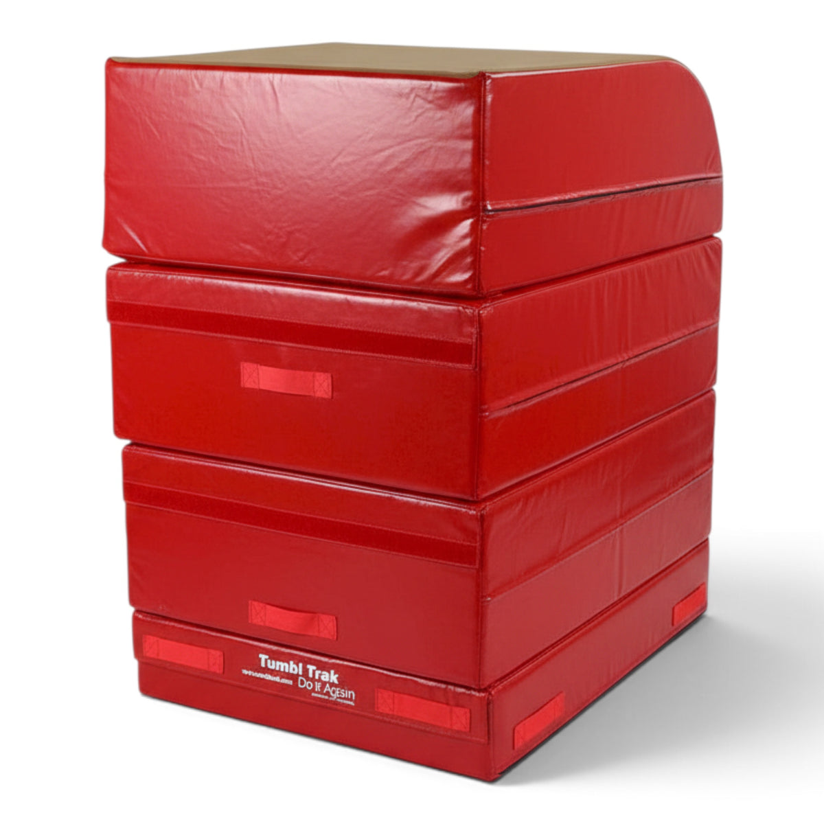 UK Gym Pits men's table top vault package with red vinyl base blocks and a synthetic suede top for gymnastics training