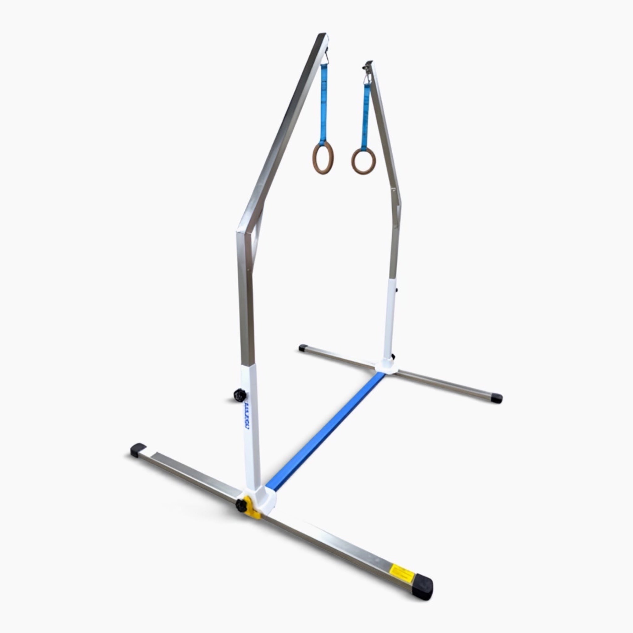 UK Gym Pits Gaofei mini ring frame for children with adjustable height, steel construction, and blue accents.