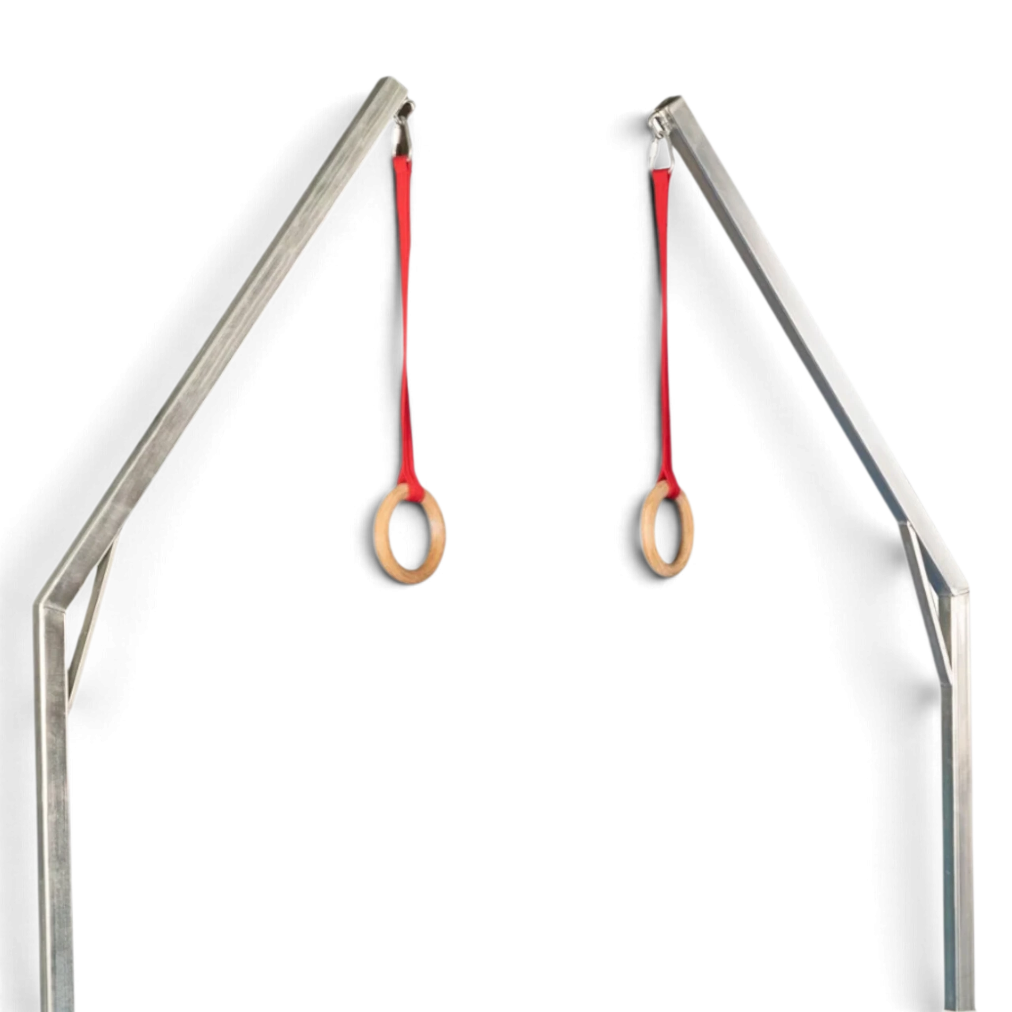 UK Gym Pits Gaofei mini ring frame for children with reinforced steel supports and wooden rings on red straps