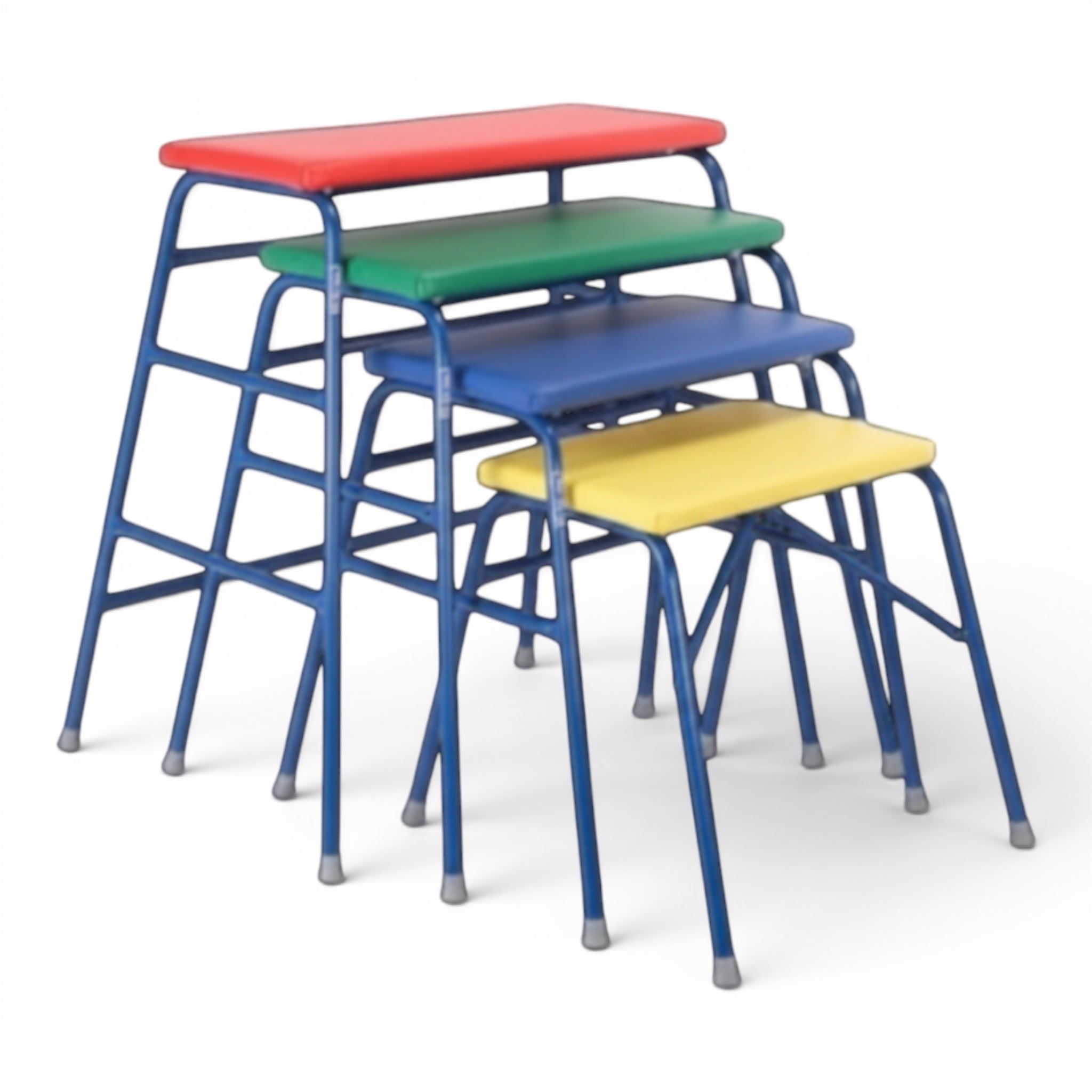 UK Gym Pits set of four multi-coloured agility tables with powder coated steel frames and padded vinyl tops.
