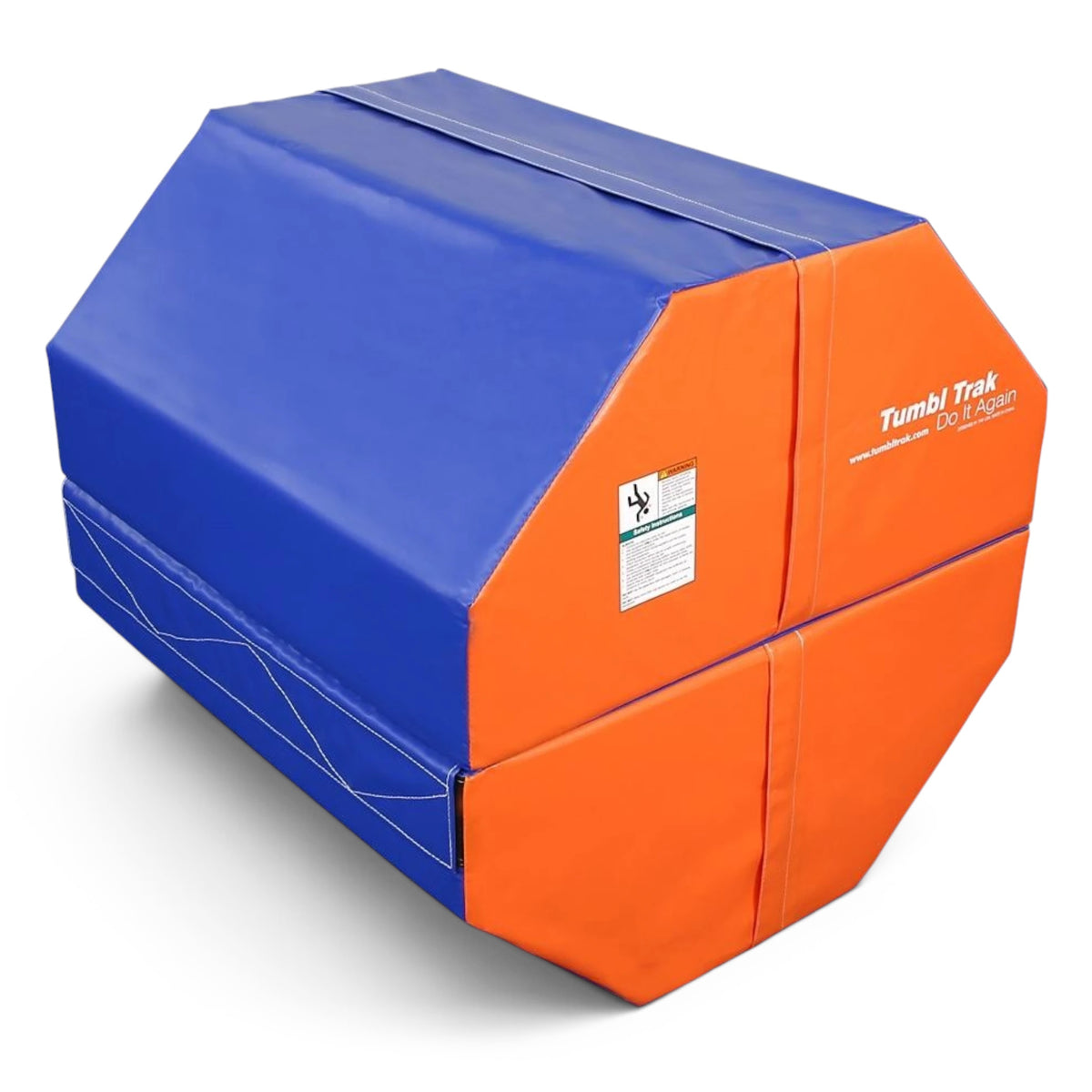 UK Gym Pits octagonal tumble trainer in blue and orange vinyl for gymnastics training and tumbling skills