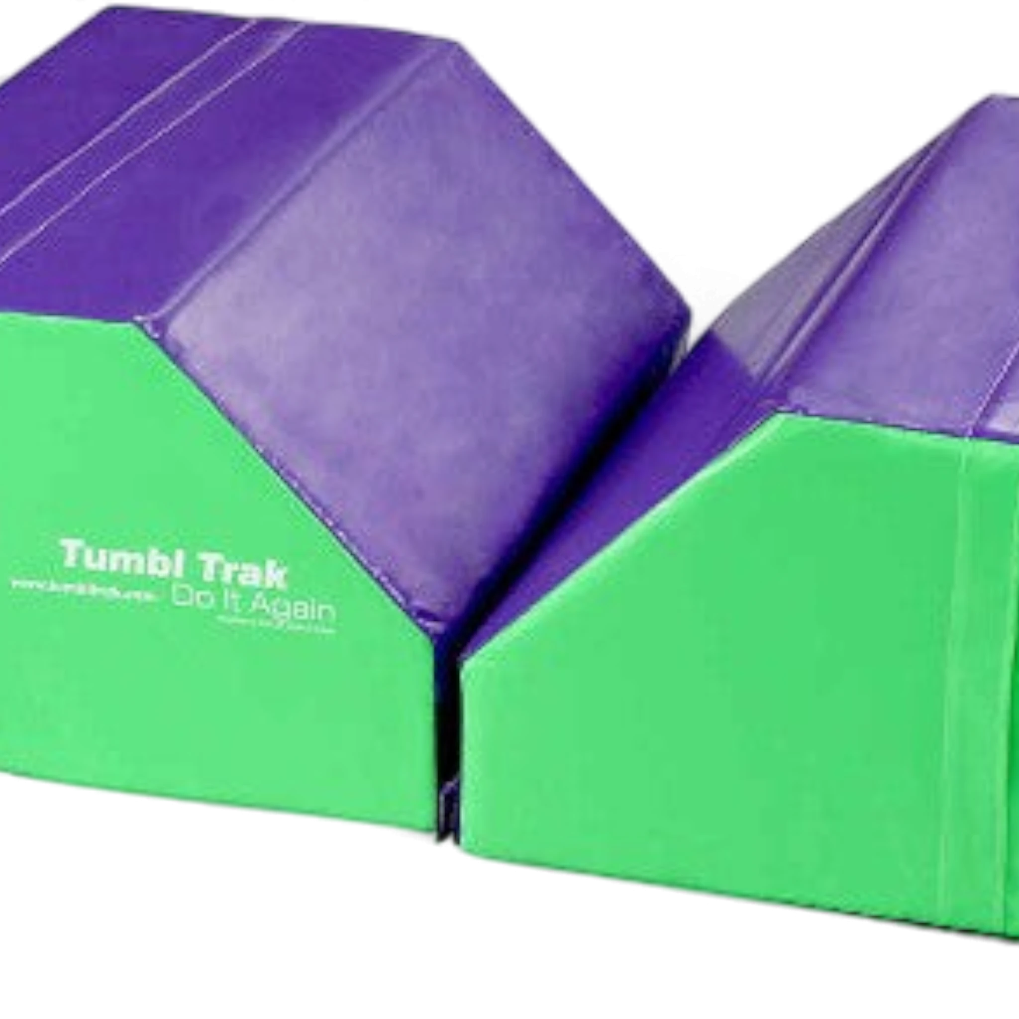UK Gym Pits octagonal tumble trainer in purple and green vinyl for gymnastics training and tumbling skills