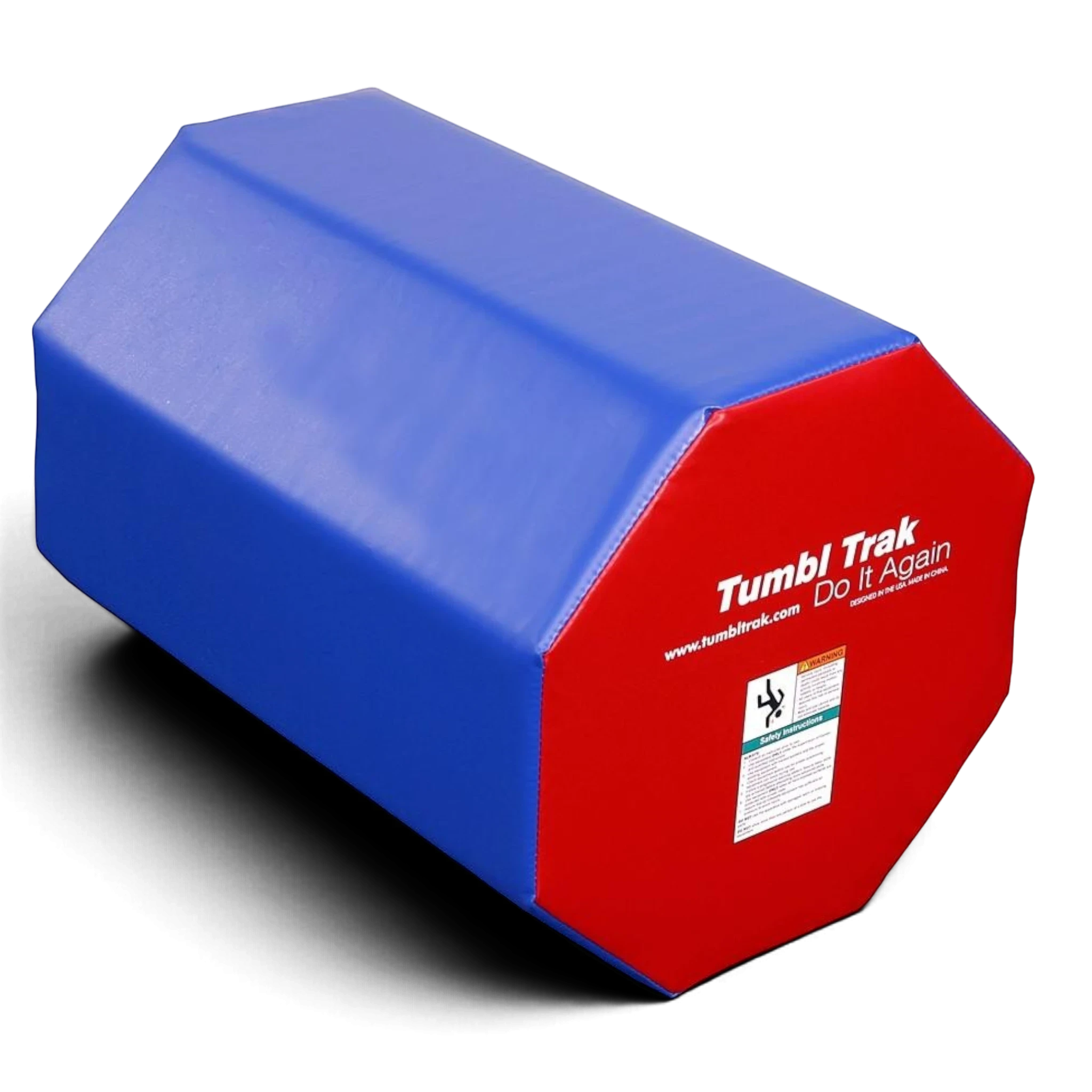 UK Gym Pits blue and red octagonal tumbling mat for gymnastics training and back handspring practice