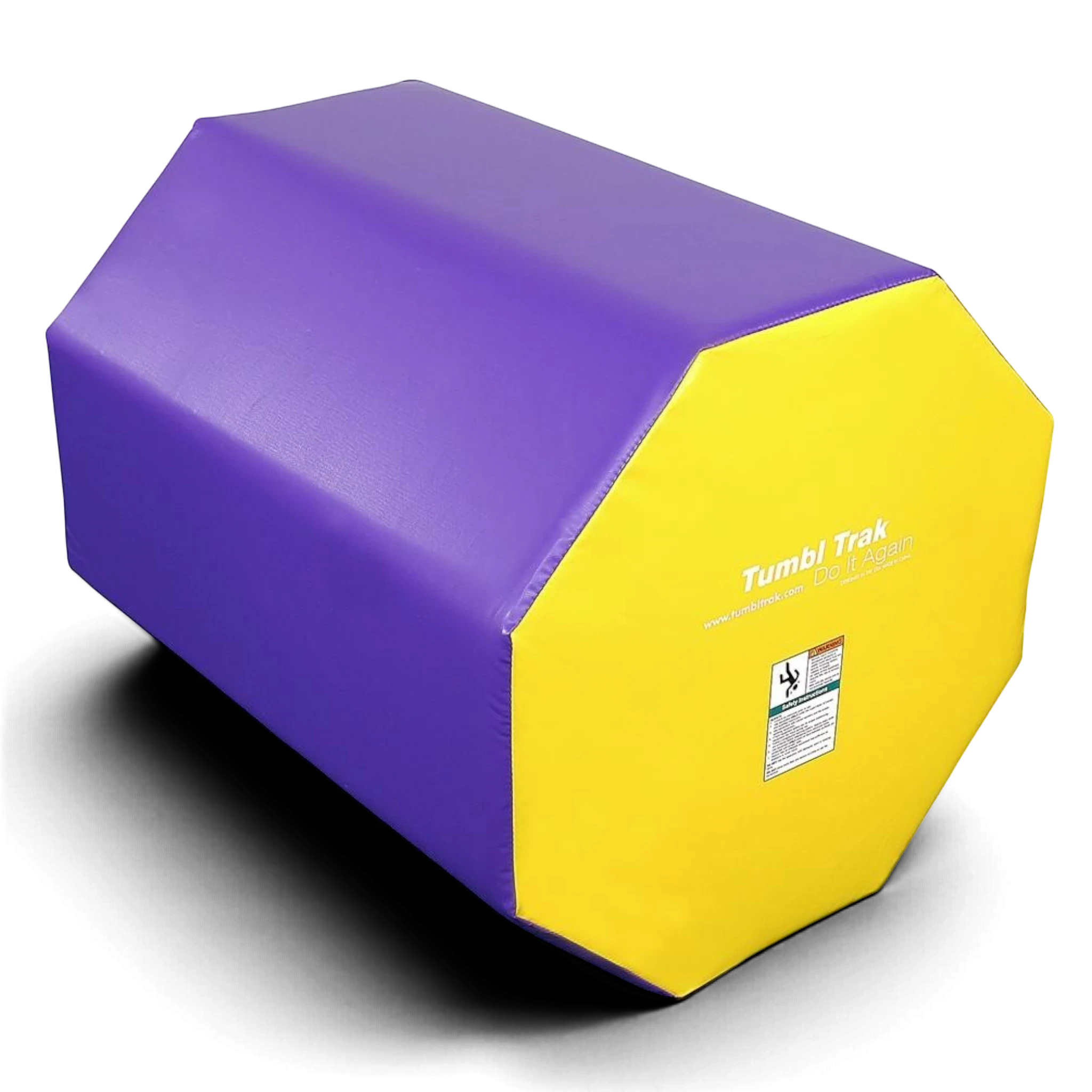 UK Gym Pits purple and yellow octagonal tumbling mat for gymnastics training and back handspring practice