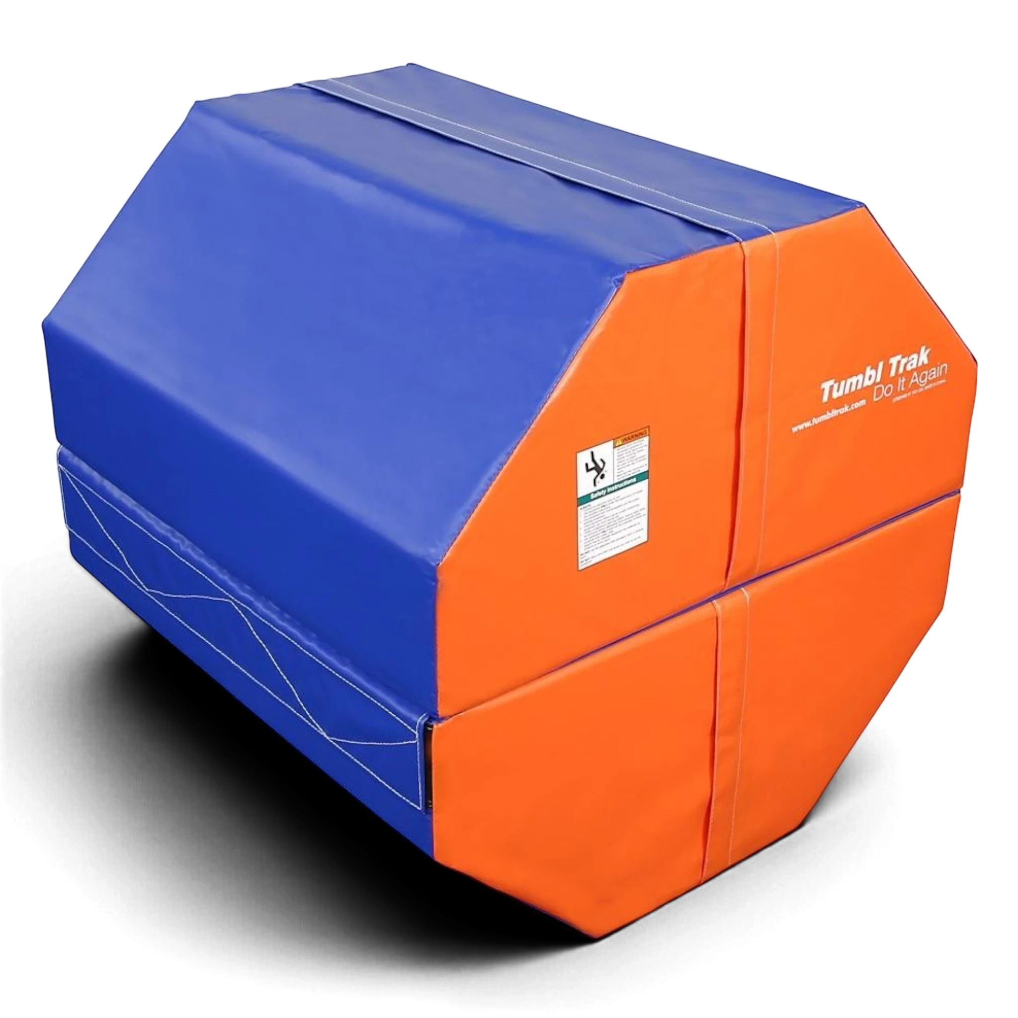UK Gym Pits octagonal tumbling trainer in blue and orange vinyl for gymnastics and back handspring practice