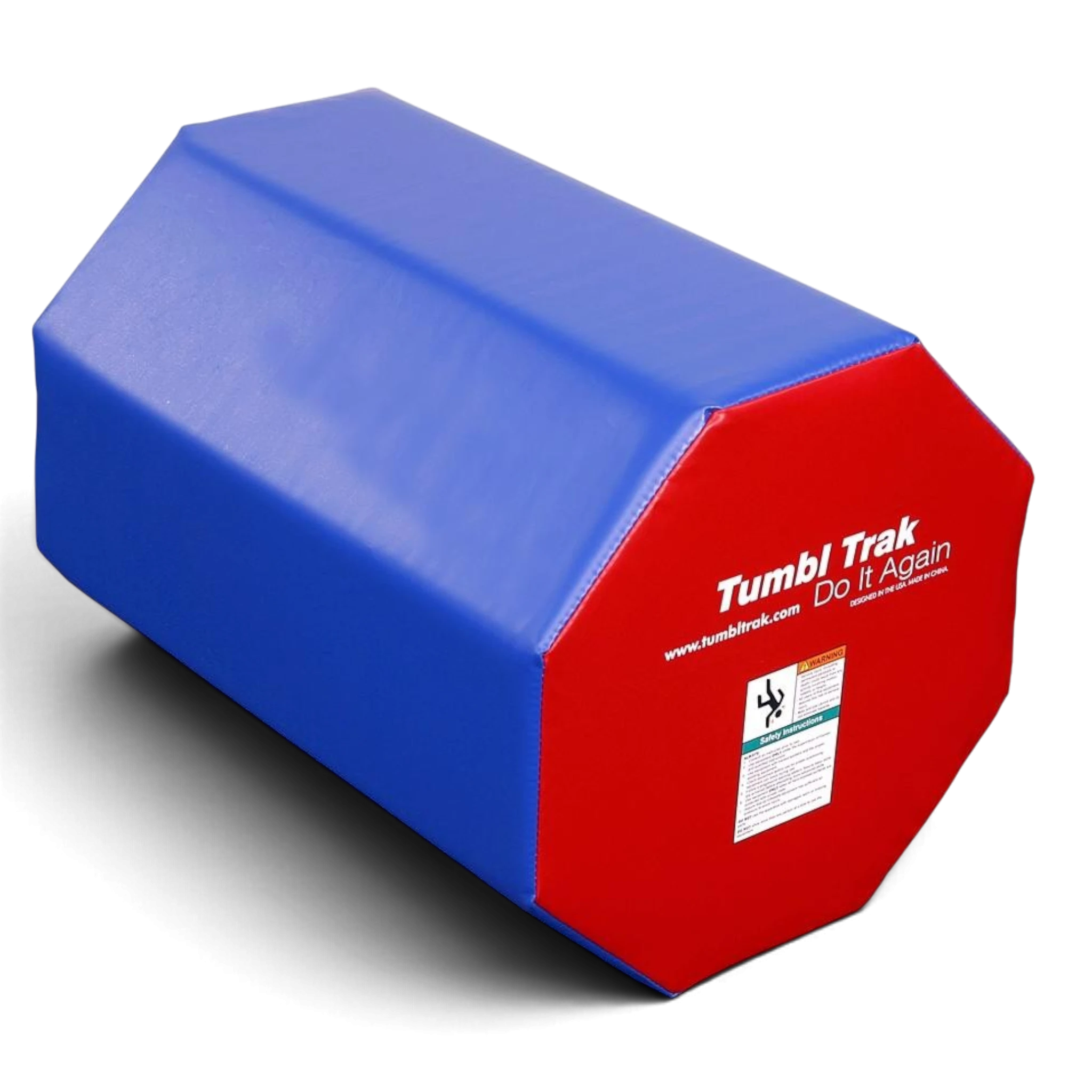UK Gym Pits octagonal tumbling trainer in blue and red vinyl for gymnastics skill development