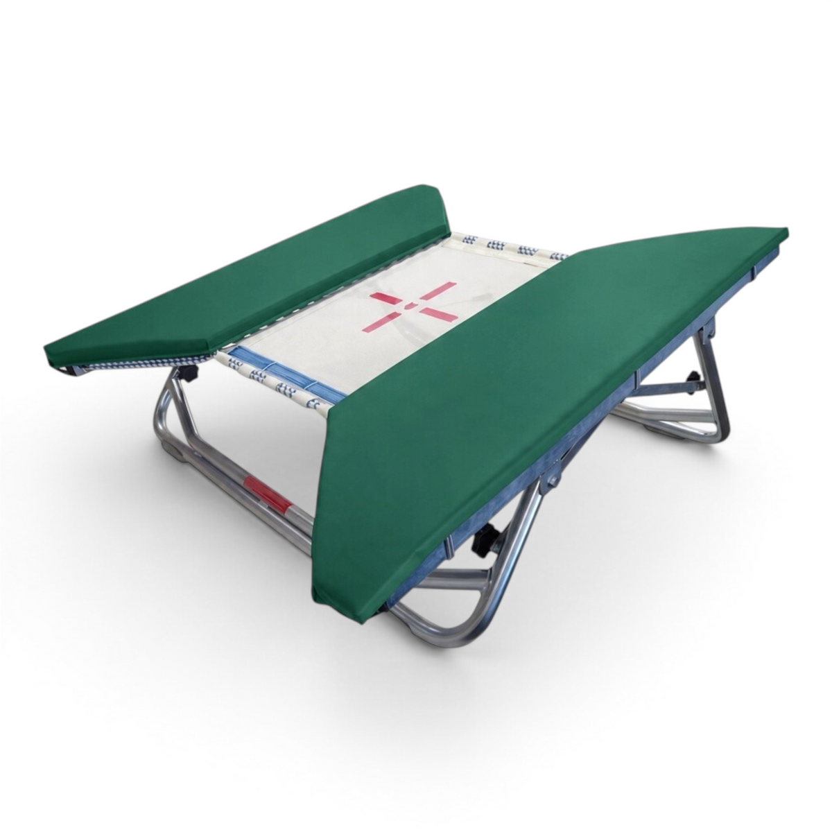 UK Gym Pits open ended mini trampoline with green frame pads and white web bed on a zinc plated steel frame