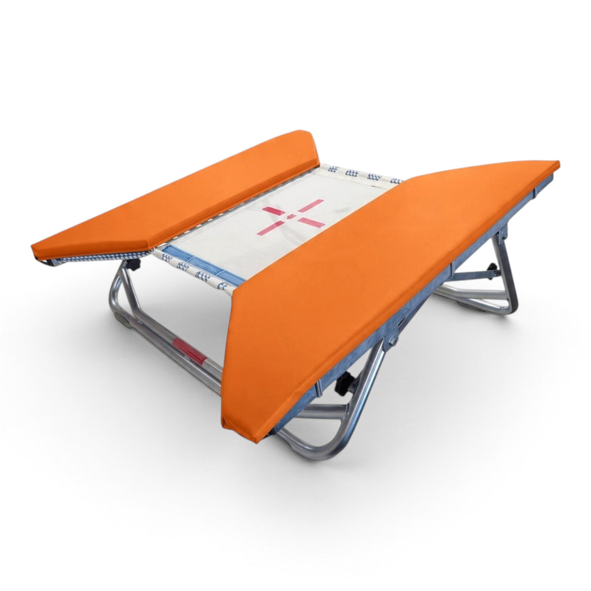 UK Gym Pits open ended mini trampoline with orange frame pads and white web bed on a zinc plated steel frame