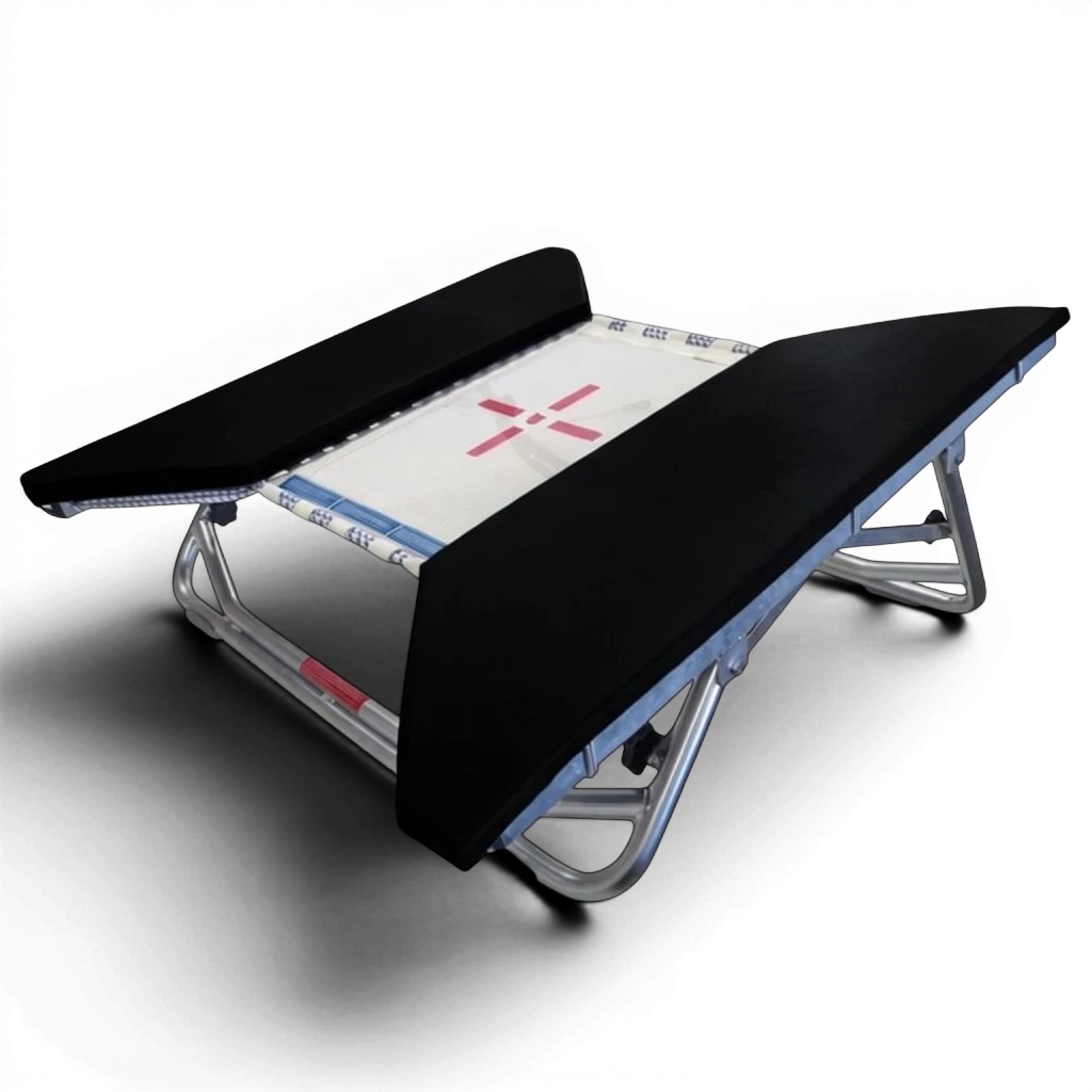 UK Gym Pits open ended mini trampoline with a white web bed, red cross target, and black protective frame pads.