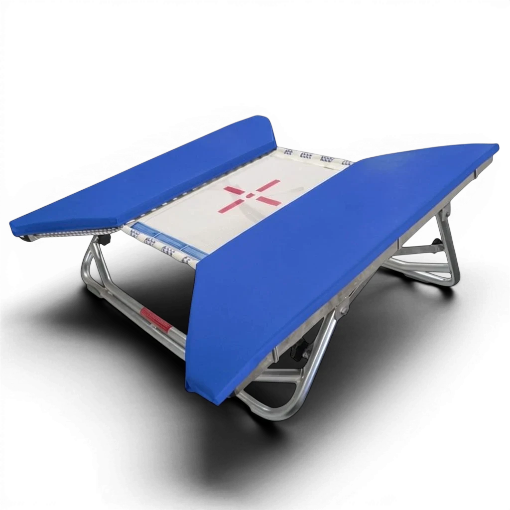 UK Gym Pits open ended mini trampoline with blue frame pads and a white web bed featuring a red cross target