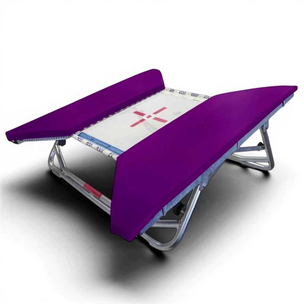 UK Gym Pits open ended mini trampoline with a white web bed and vibrant purple protective frame pads