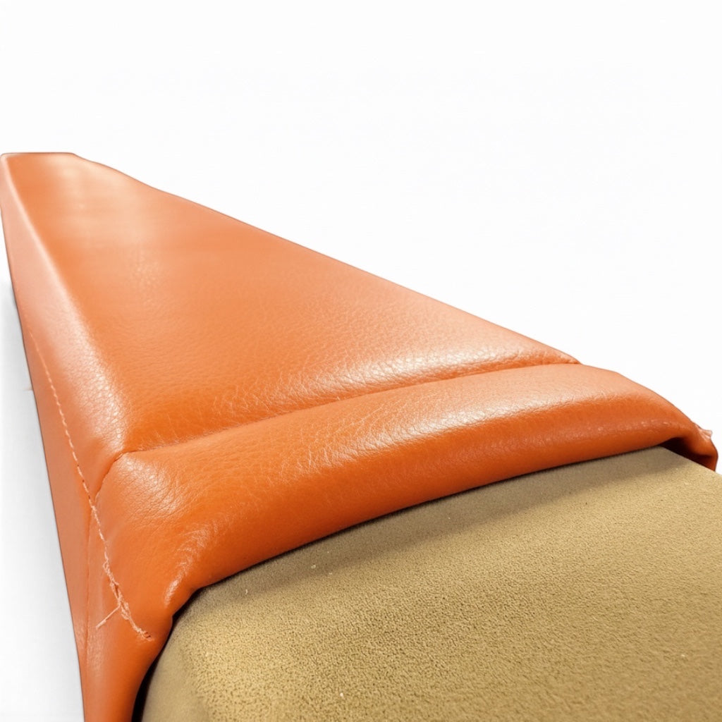 UK Gym Pits orange cushioned gymnastics beam mat with anti-slip faux leather surface and secure velcro tabs