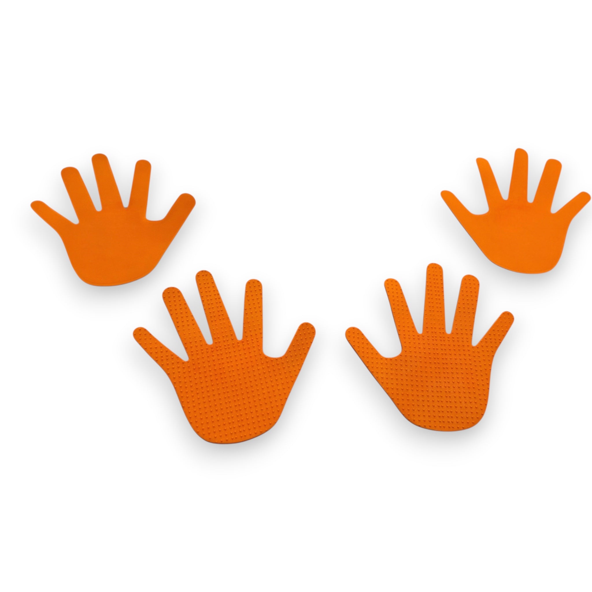 UK Gym Pits orange hand-shaped TPR placement markers with dimpled non-slip texture for preschool and sports training