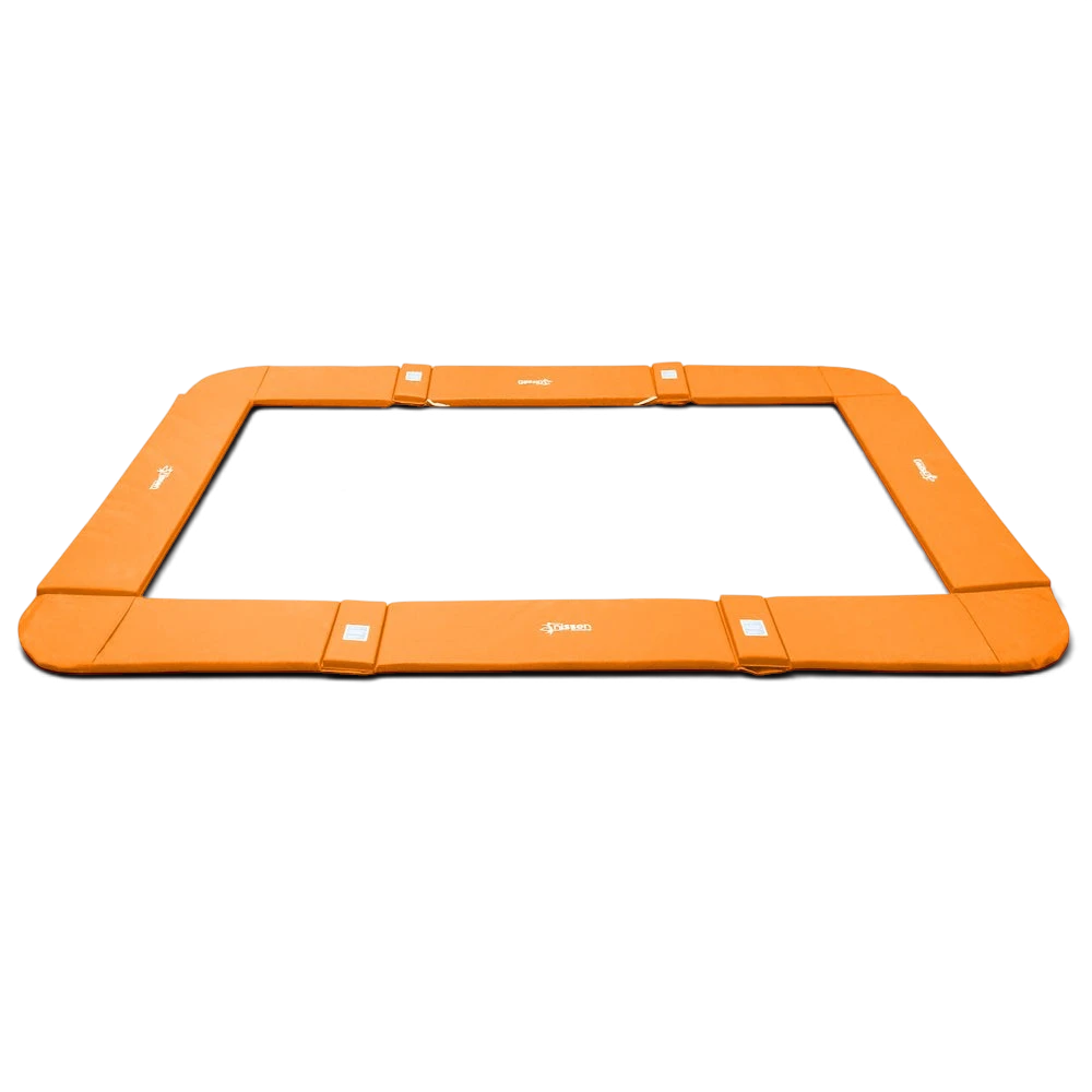 UK Gym Pits orange rectangular junior trampoline frame pads with thick foam and PVC cover for safety