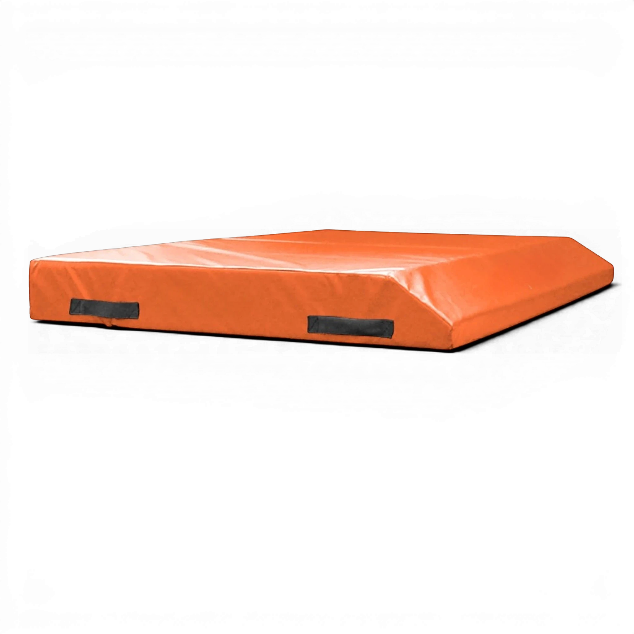 UK Gym Pits orange single wedge trampoline spotting end deck mat with side handles and reinforced PVC cover