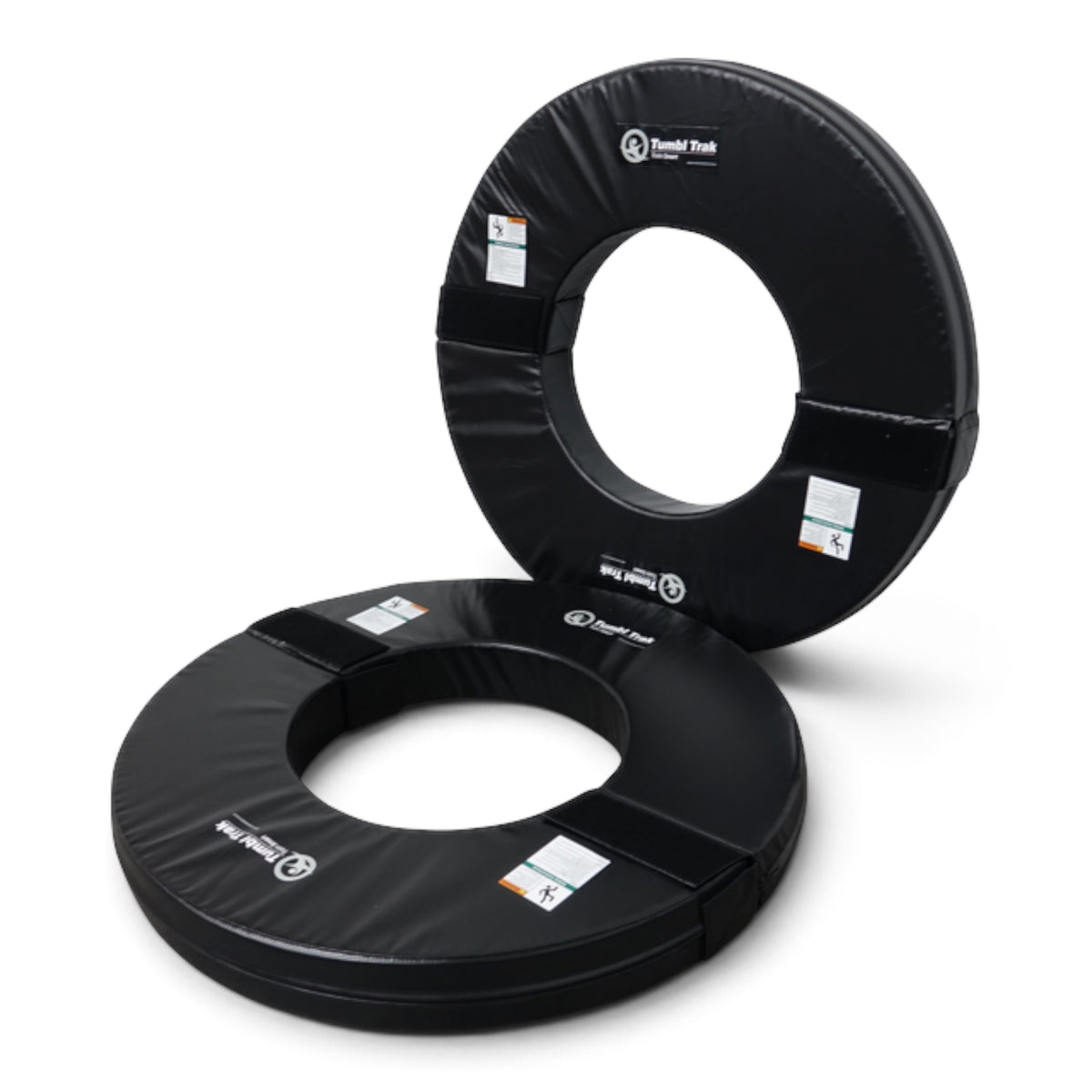 UK Gym Pits Orbiter black foam rings for gymnastics training, featuring durable vinyl and secure Velcro connectors.