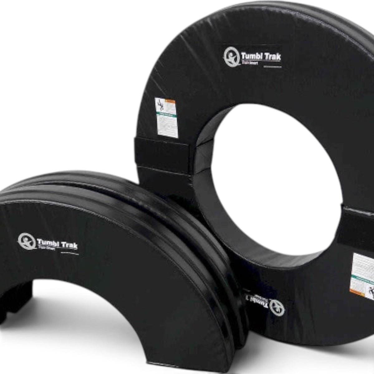 UK Gym Pits Orbiter black foam rings for gymnastics training, featuring durable vinyl construction and secure velcro.