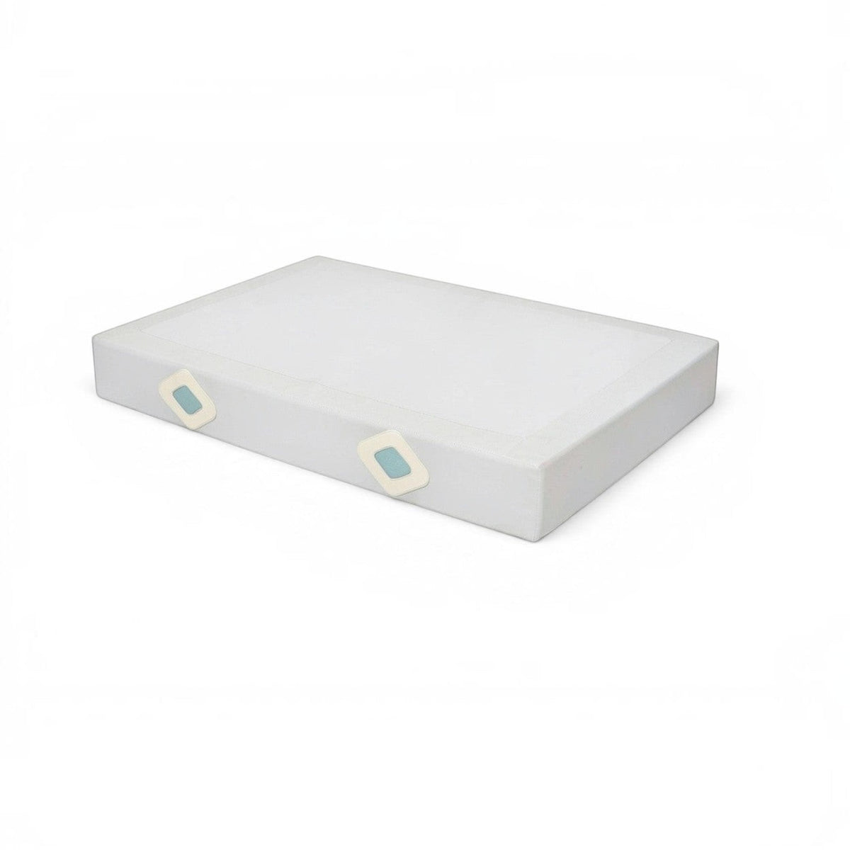 UK Gym Pits white parallel bars landing mat with durable PVC vinyl cover and Velcro locking flaps for gym safety.