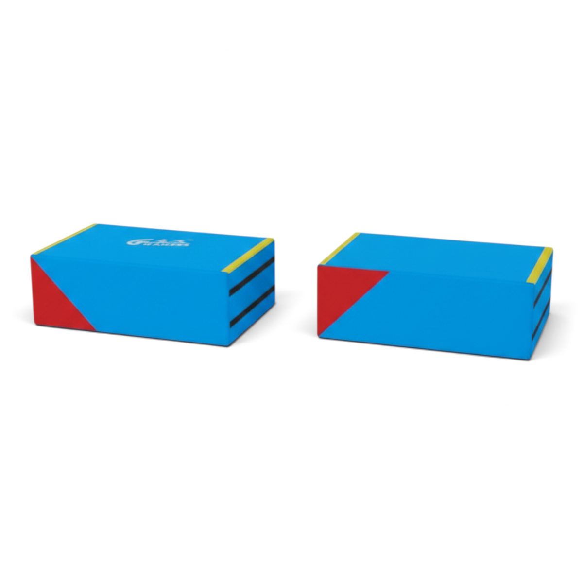 UK Gym Pits Gaofei blue parallel bars training blocks with red corner accents and high density foam construction.
