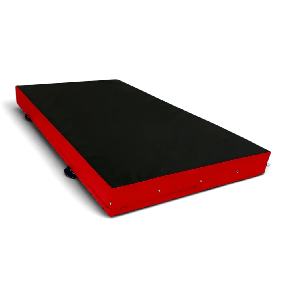 UK Gym Pits black and red parkour landing mat with high-density foam and corner toggles for gym safety