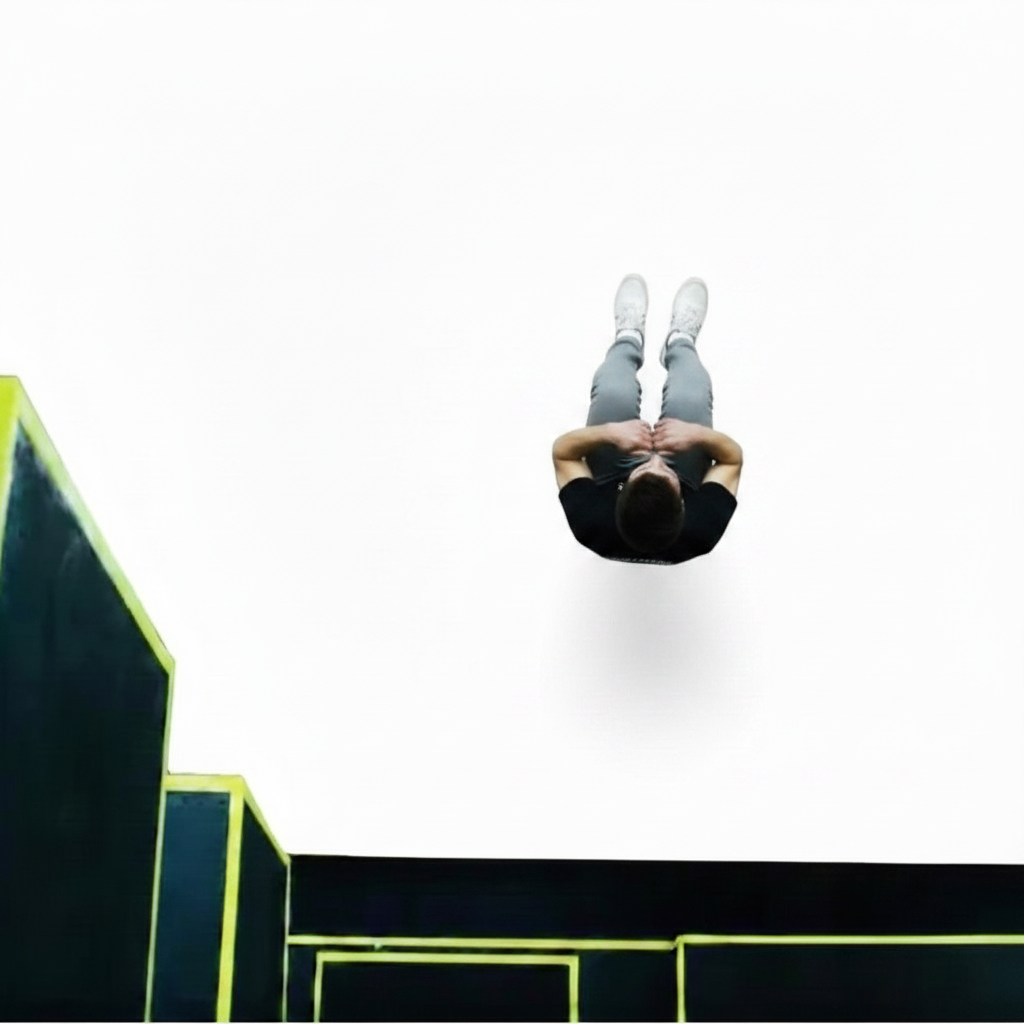 UK Gym Pits parkour athlete performing a jump over black and yellow freestyle urban gym training blocks