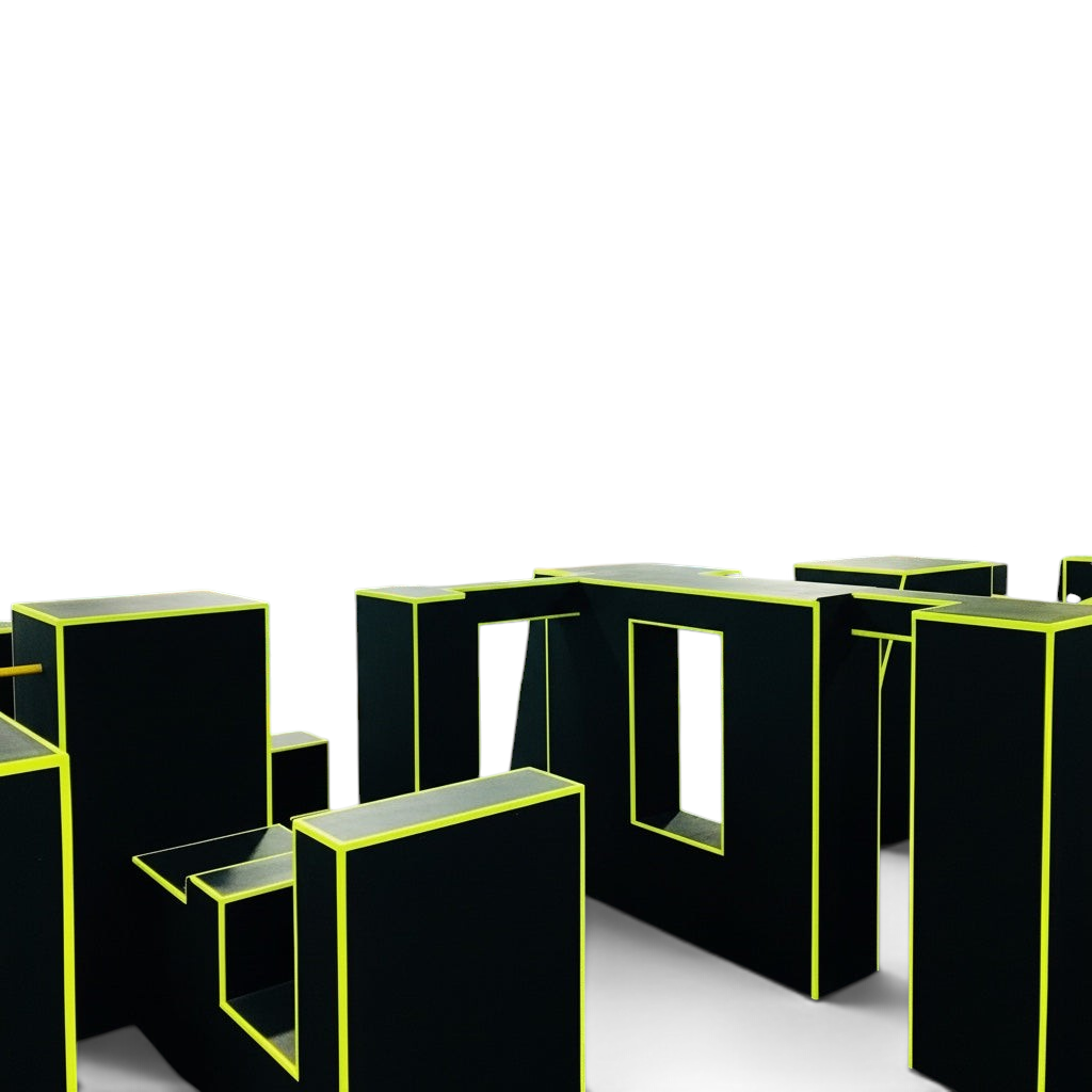 UK Gym Pits freestyle urban gym parkour training blocks in black with high-visibility neon yellow edge detailing