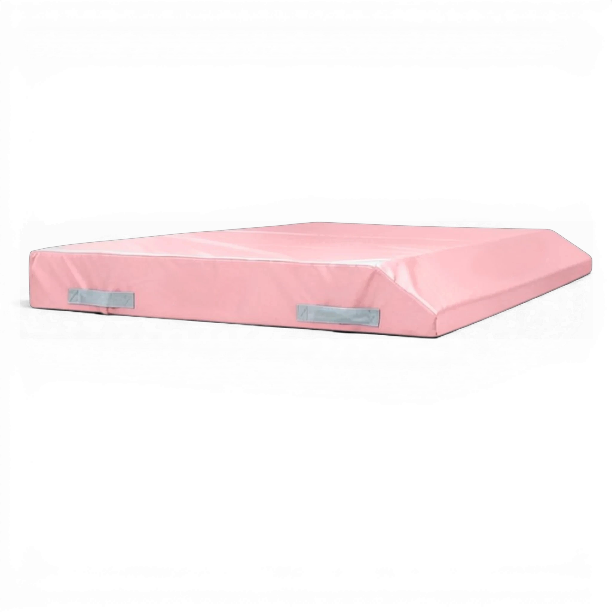 UK Gym Pits pink single wedge trampoline spotting end deck mat with side handles and Nissen branding.