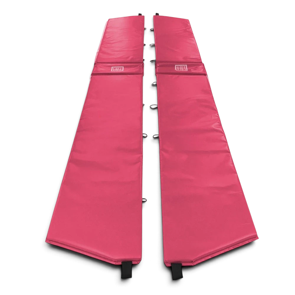 UK Gym Pits pink PVC foam coverall frame pads for mini trampolines with lacing cords and secure fixings