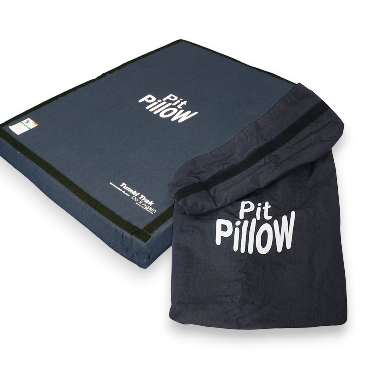 UK Gym Pits Pit Pillow landing mat with removable denim cover and carry bag for safe gymnastics training
