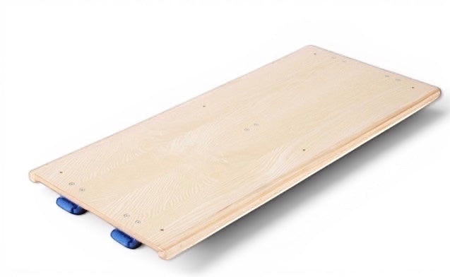 UK Gym Pits plain timber top for gym time trestle system with blue hook and loop fixing elements