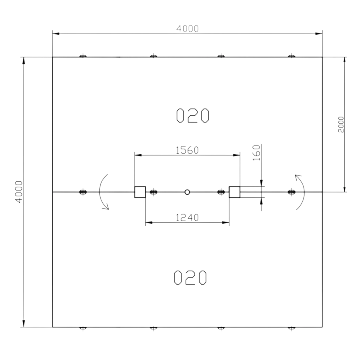 UK Gym Pits FIG approved pommel horse landing mat technical diagram showing dimensions and equipment leg cut-outs.