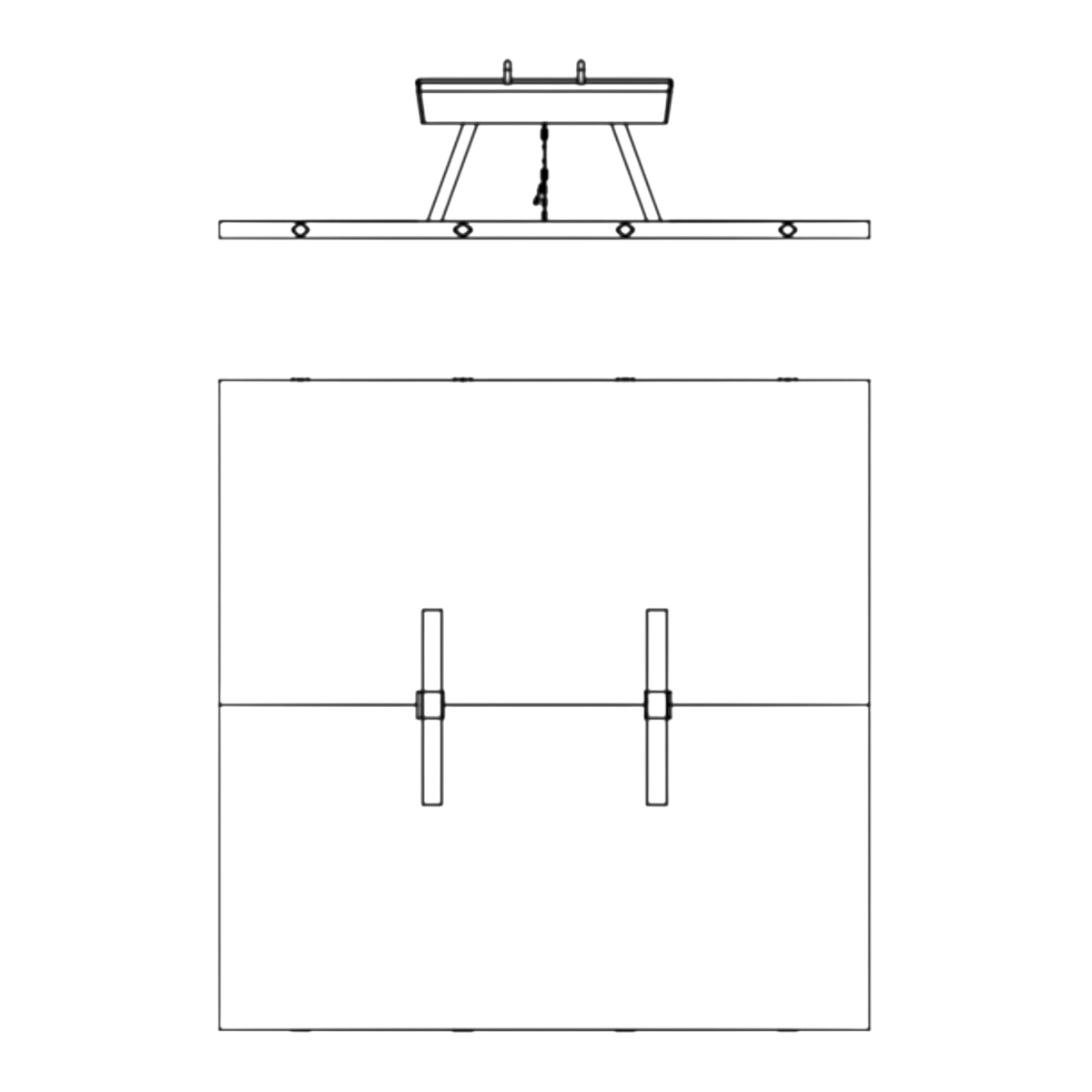 UK Gym Pits FIG approved pommel horse landing mats with equipment leg cut-outs, shown in a technical top-down view.