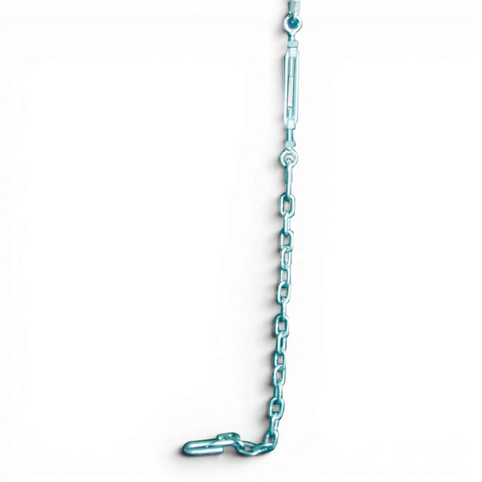 UK Gym Pits steel tension chain and turnbuckle system for securing a gymnastics pommel horse to the floor
