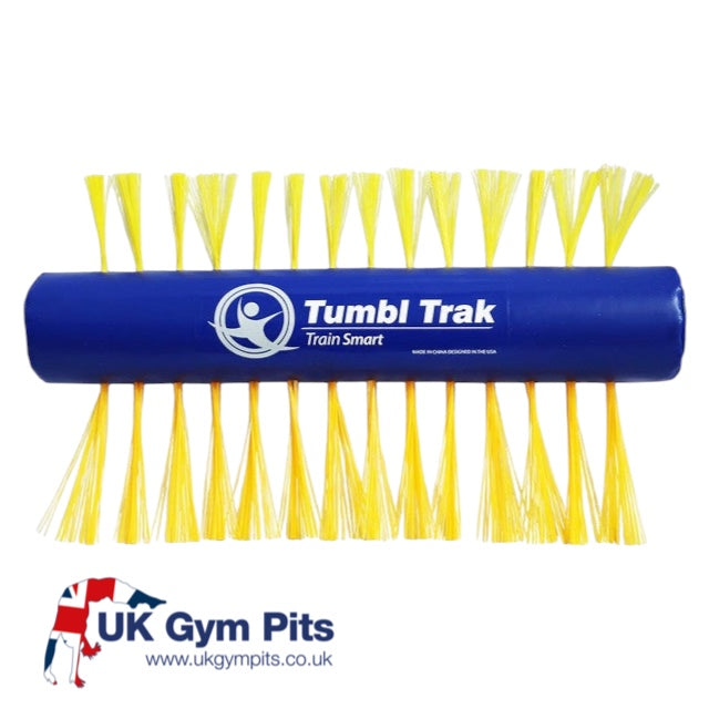 UK Gym Pits Porcupine Bar Pad with blue vinyl padding and yellow flexible bristles for gymnastics bar training