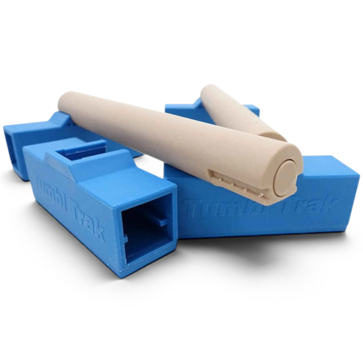 UK Gym Pits portable gymnastics parallette bars in blue and beige with a compact, deconstructable design.