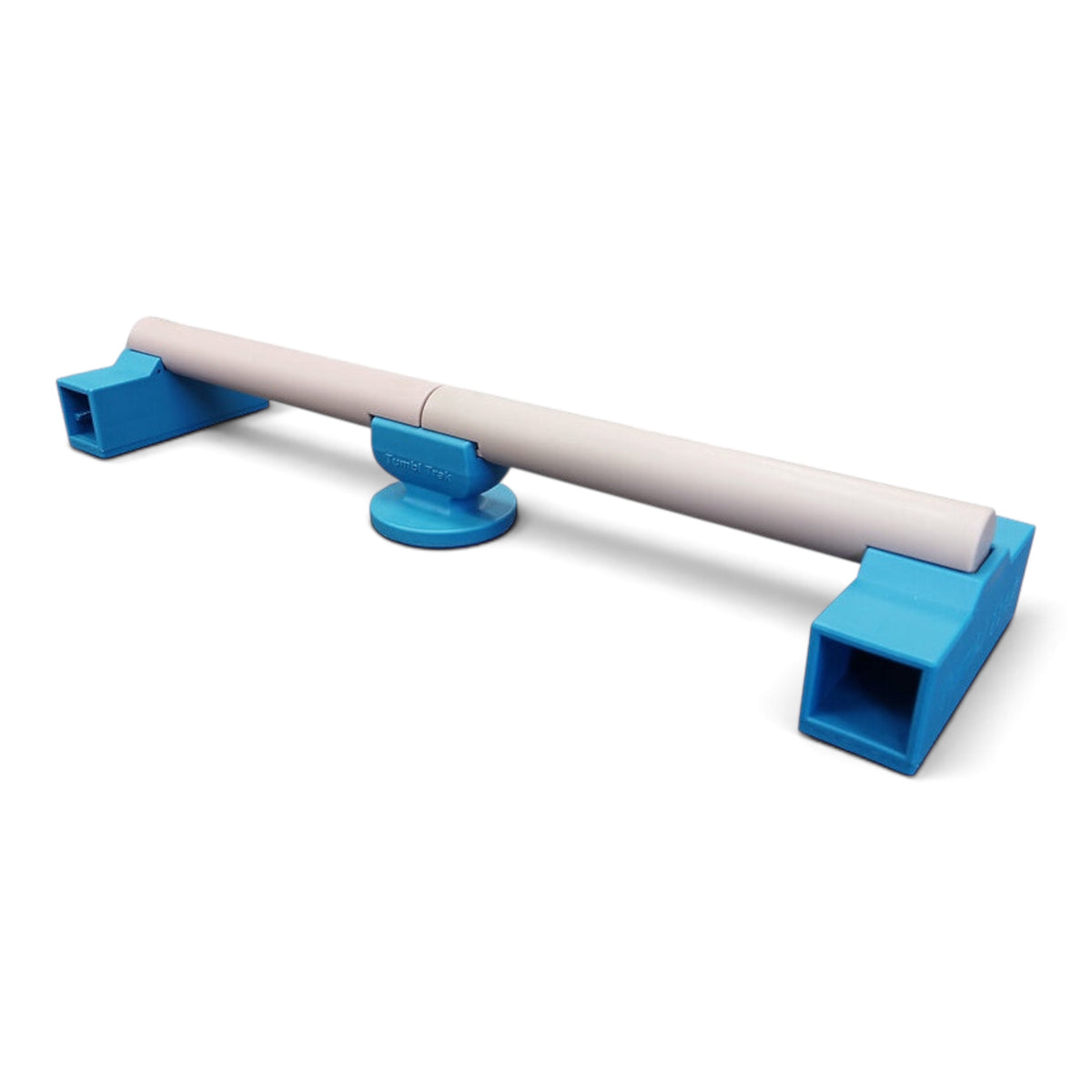 UK Gym Pits portable parallette bars with a blue connector base and white rail for gymnastics strength training