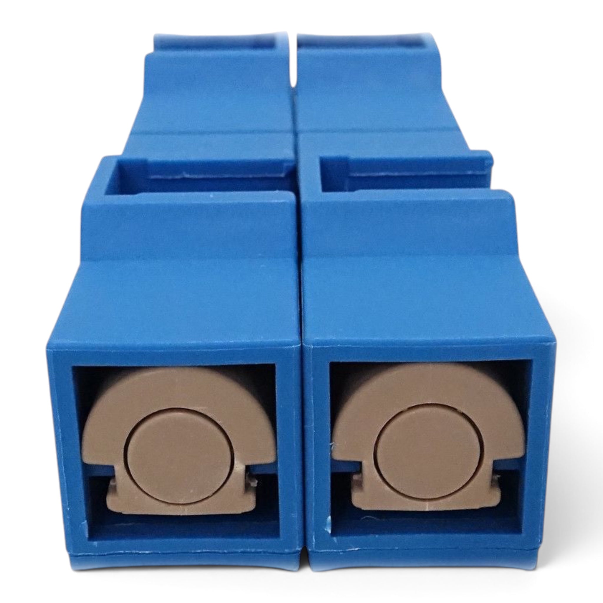 UK Gym Pits portable parallette bars in blue, showing the compact deconstructed design for easy travel.