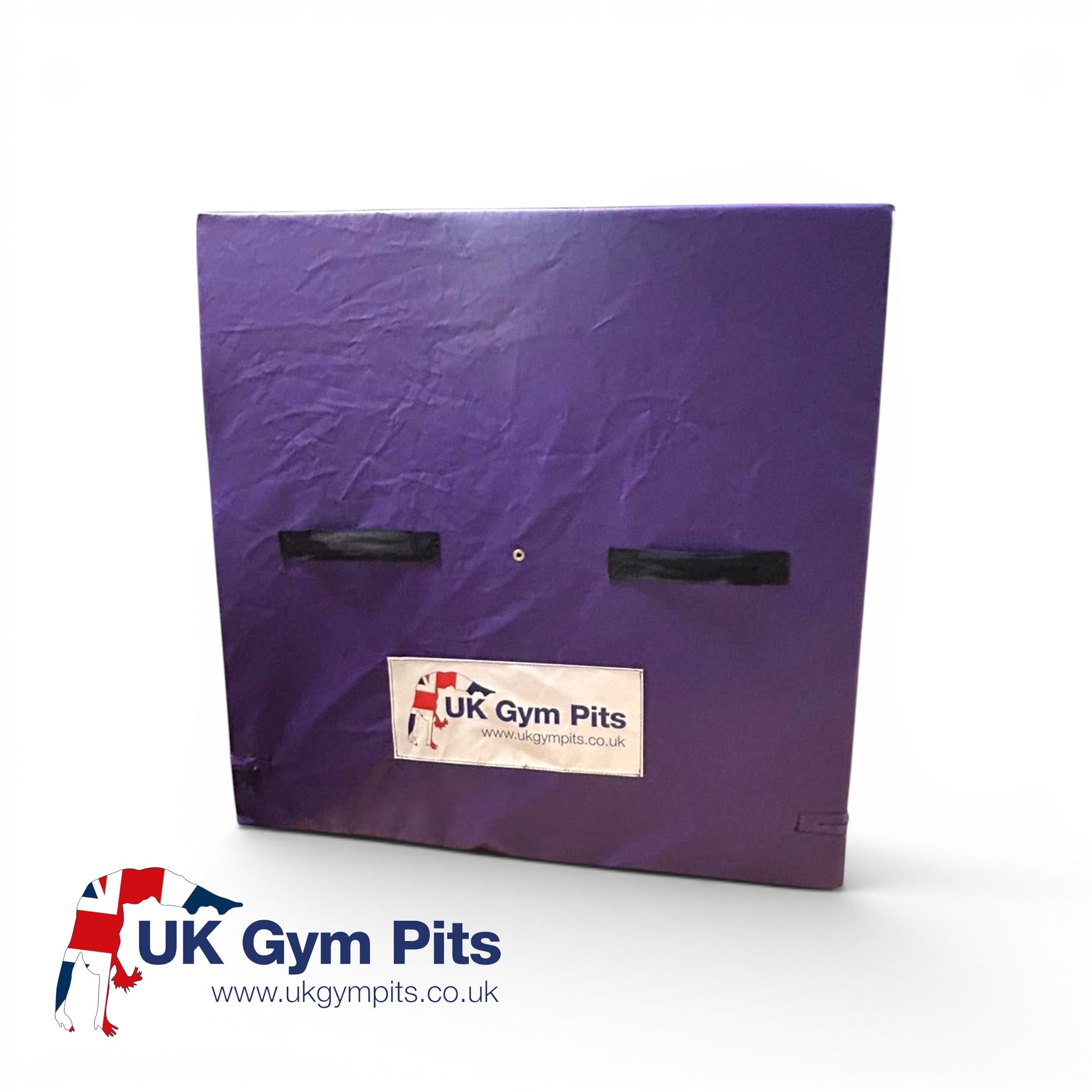 UK Gym Pits purple PVC spotting and coaching block with black handles and anti-slip base for gymnastics training.