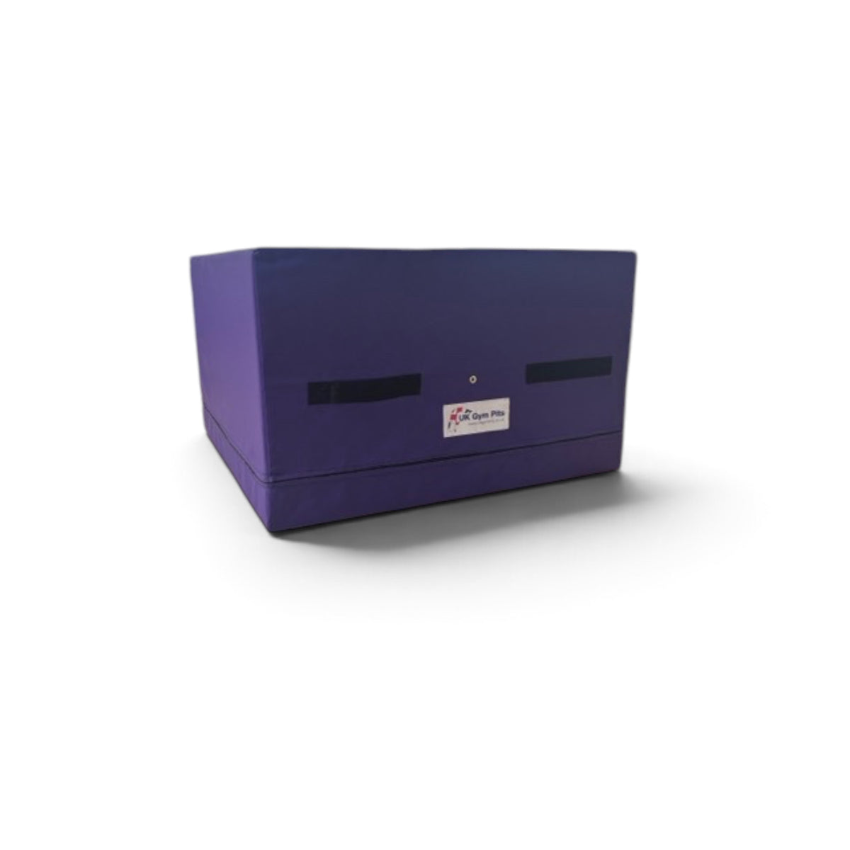 UK Gym Pits purple PVC spotting and coaching block with heavy duty handles on a wooden workshop table